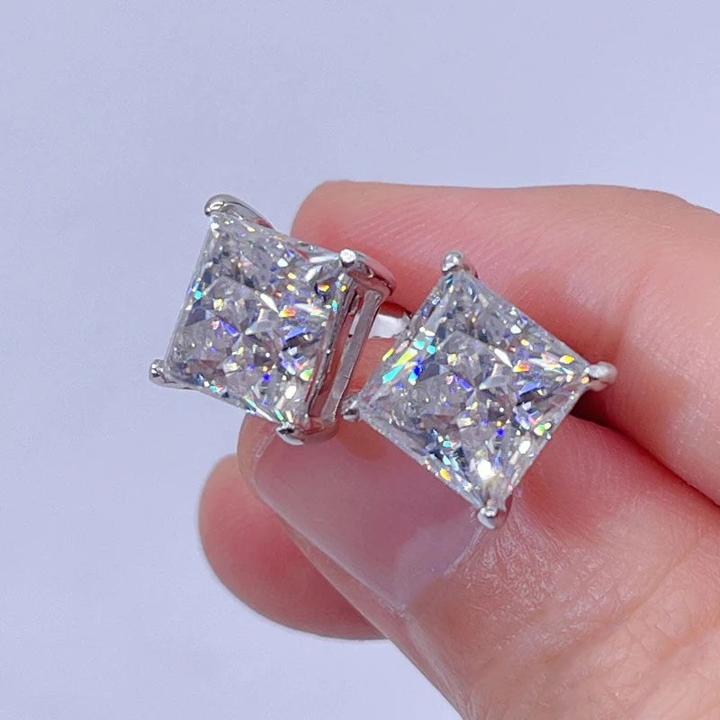 Flooded Ice Princess Cut Screw Back Push Back 3mm - 10mm Clear Stone Earrings