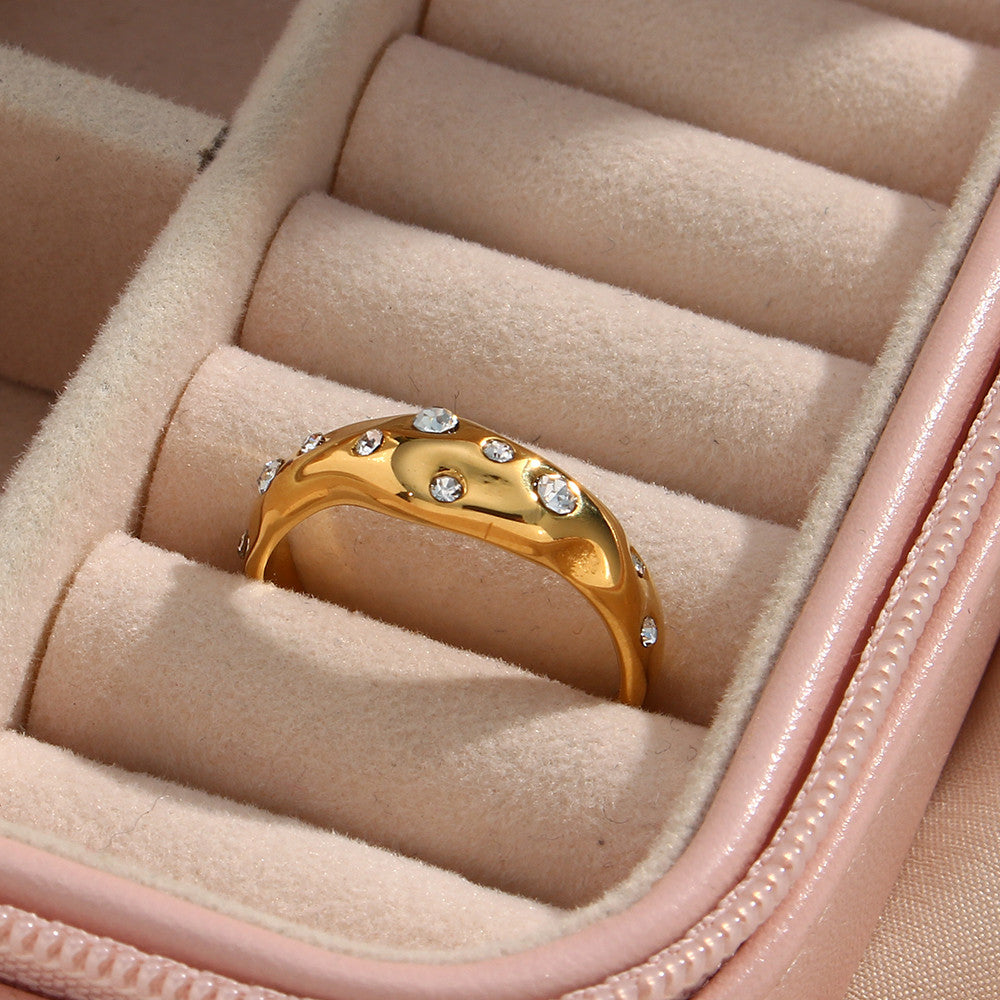 18k Gold Stainless Steel Art Deco Snake Waterproof CZ Crystal Ring