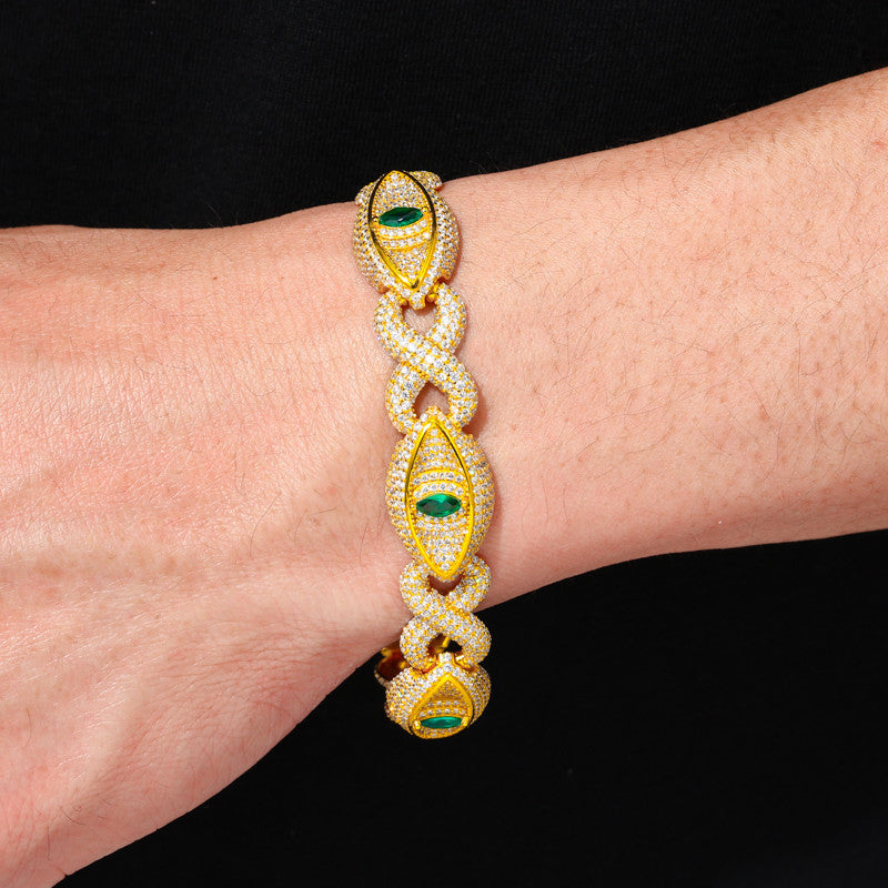 Demon Eye | 24k Solid 925 Sterling Silver Infinity Link Moissanite Diamond Hip Hop Bracelet