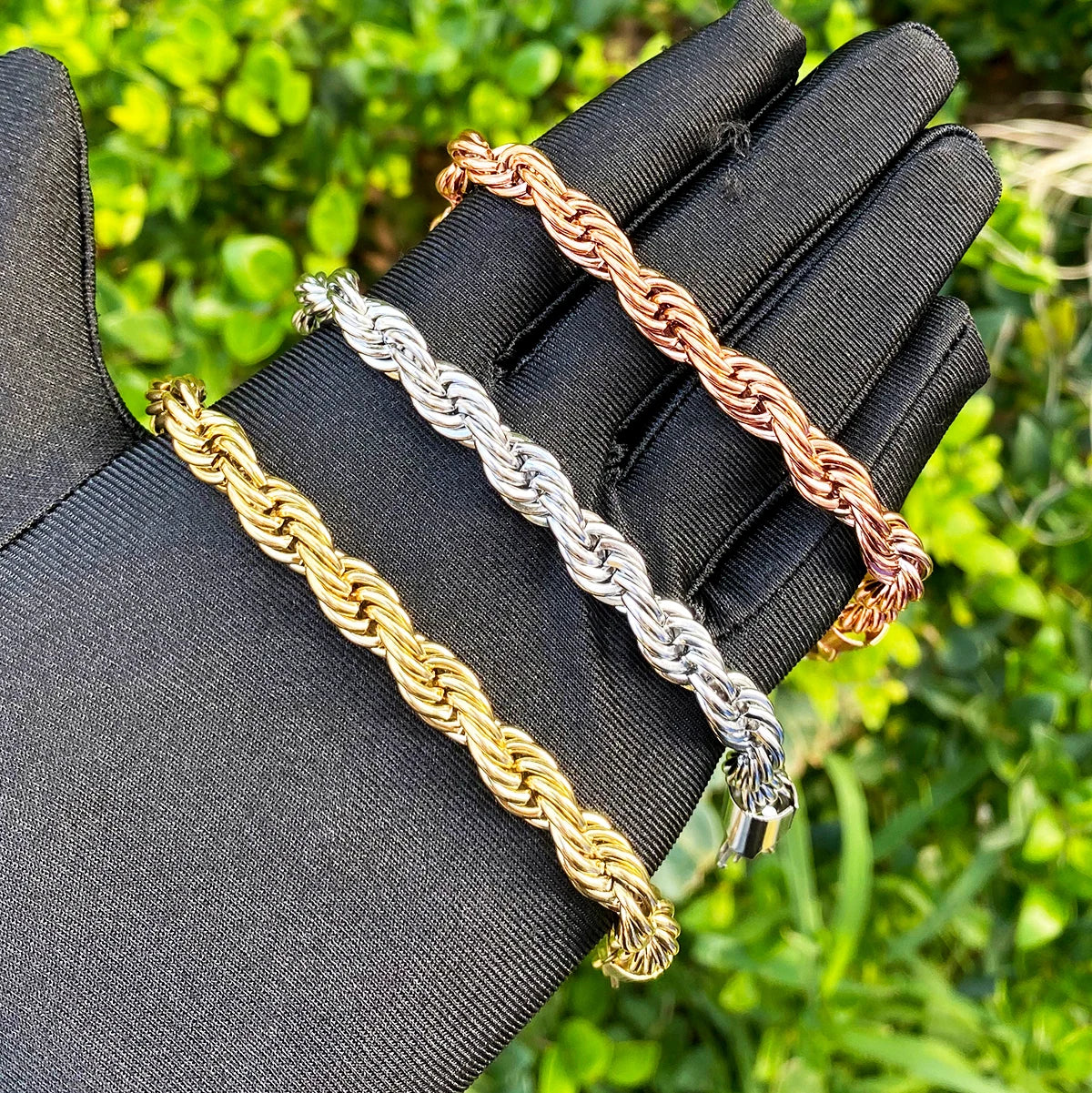 Golden Weave | 8MM Gold Silver Rose Gold Solid Stainless Steel Hip Hop Rope Link Chain Bracelet
