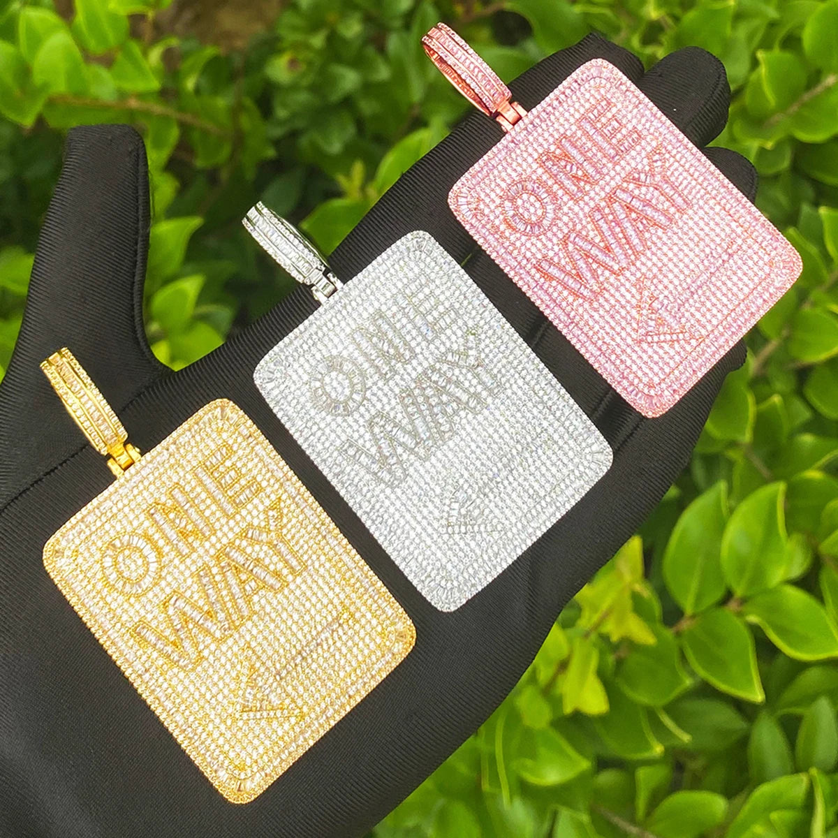 One Way | Iced Blinged Out Prong Set VVS Diamond CZ Street Sign Hip Hop Pendant