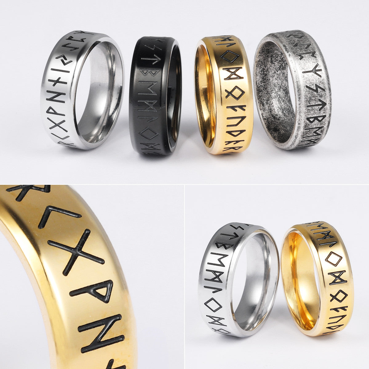 Runes | 316L Solid Stainless Steel Vintage Look Mythical Viking Men's Rings