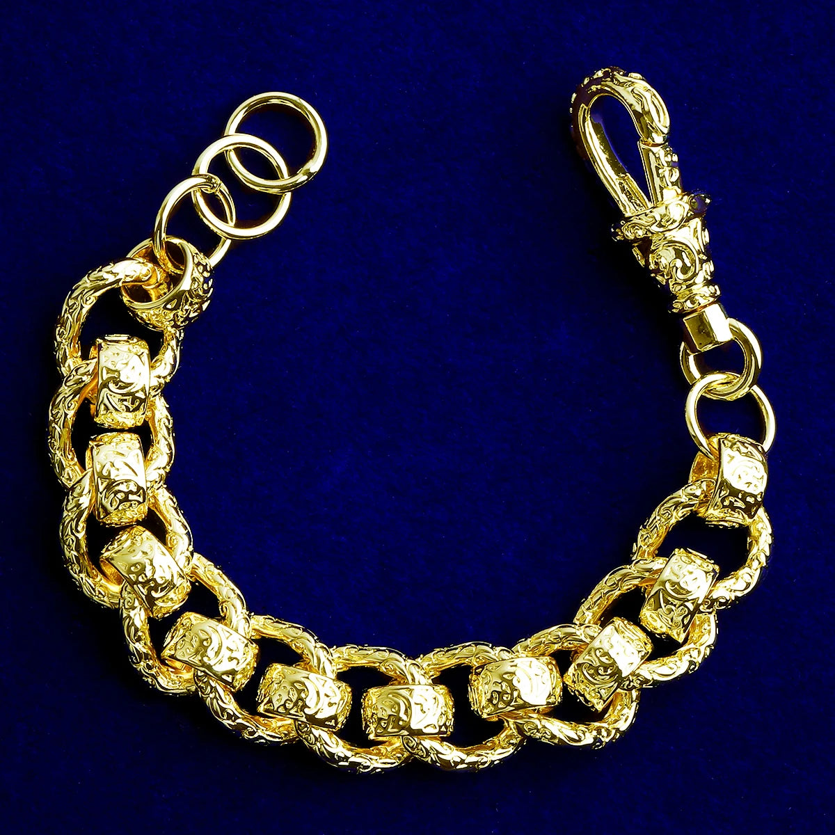 Ring Roller | Detailed Carved 20MM Ring Roller Rolo Link Belcher Clasp Hip Hop Bracelet