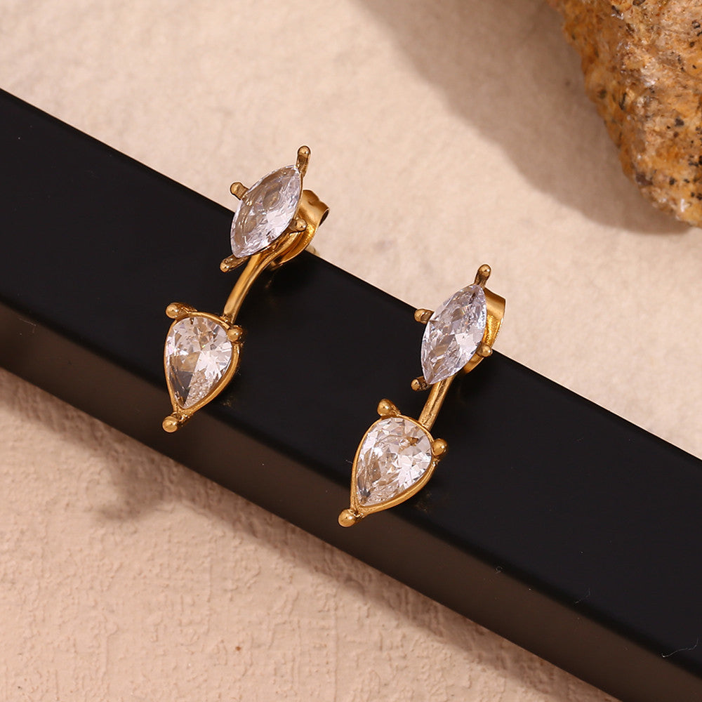 Oval Teardrop 18k Gold Zircon Stone Water Resistant Stainless Steel Bling Earrings