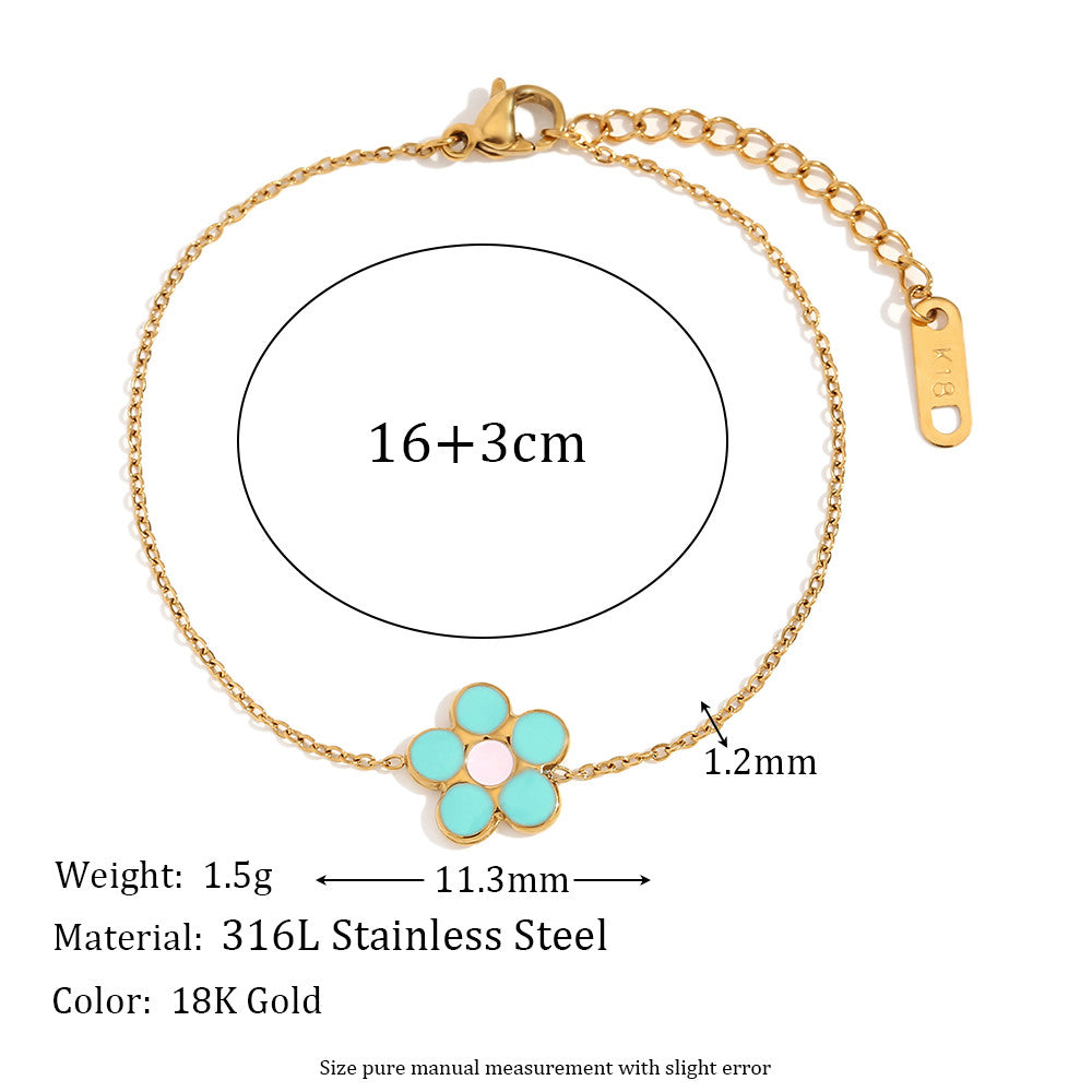 Waterproof Dainty Enamel Flower 18k Gold Stainless Steel Charm Bracelets