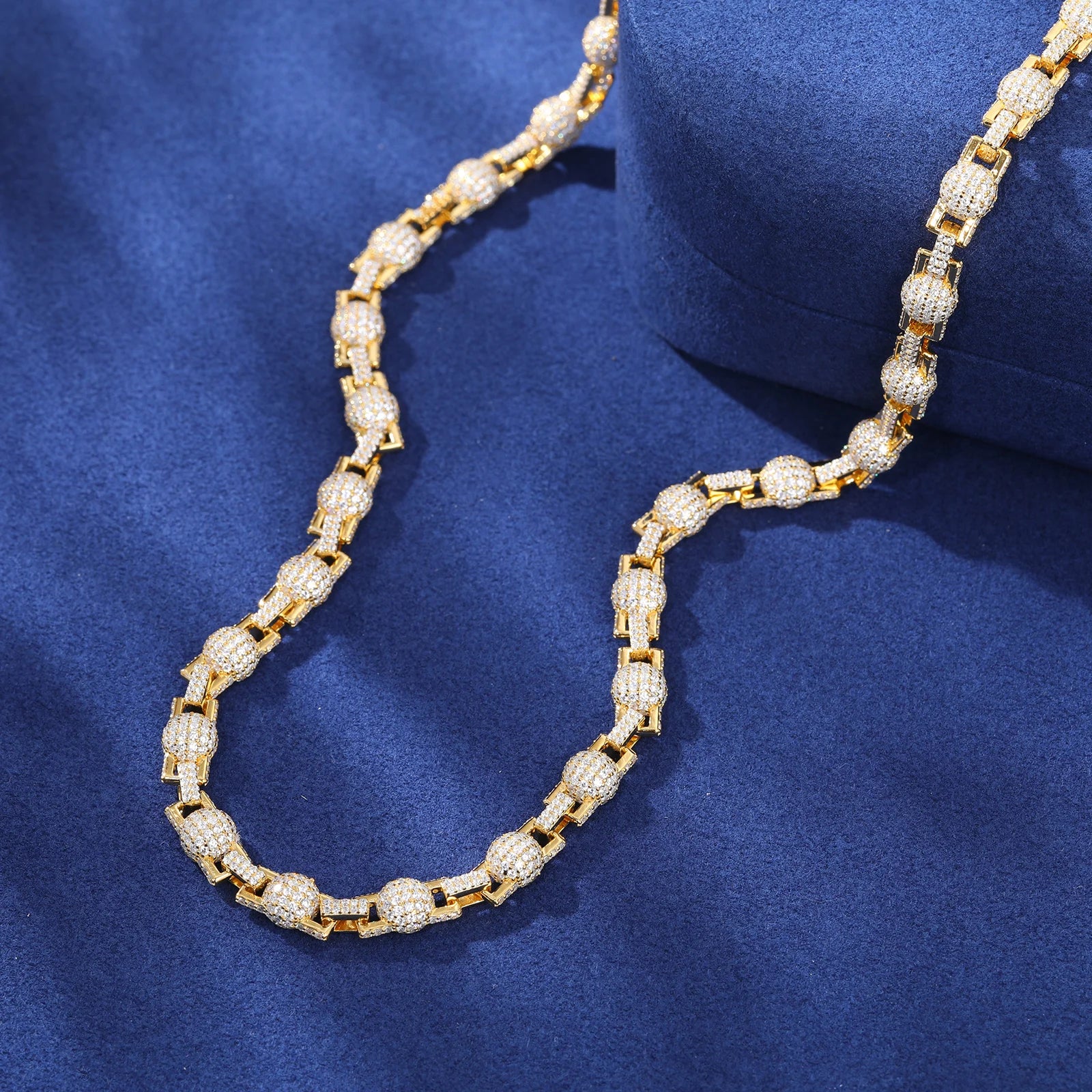 Ball N Chain | Solid 925 Silver Moissanite Iced Blinged Out Ball Link Hip Hop Chain Bracelet Set