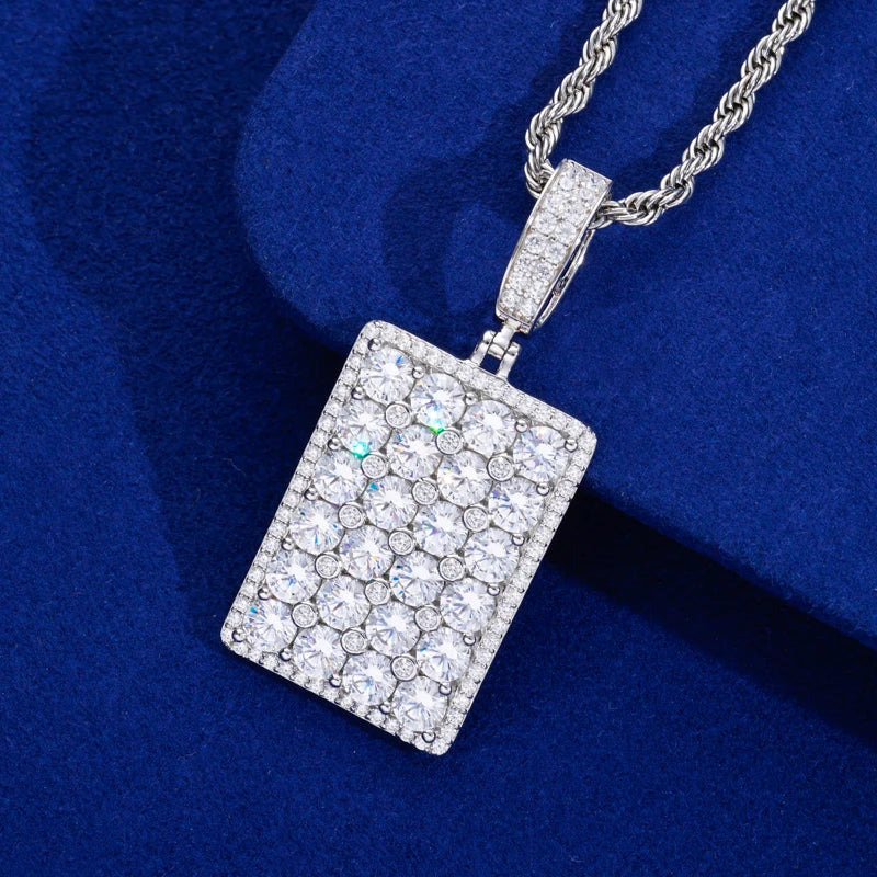 The Spark | VVS Iced Blinged Out Moissanite Diamond Dog Tag 925 Sterling Silver Pendant