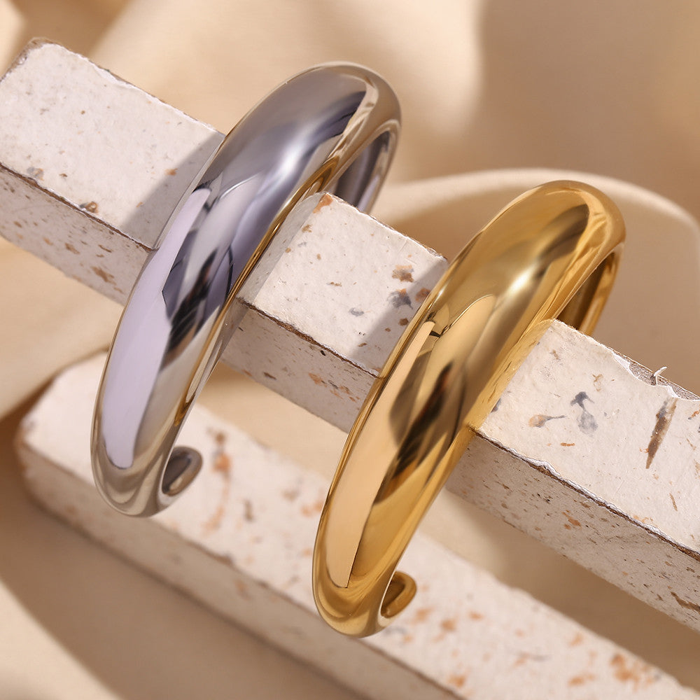 Ladies 18k Gold Smooth Polished Waterproof Stainless Steel Timeless Classic Bangle Bracelet