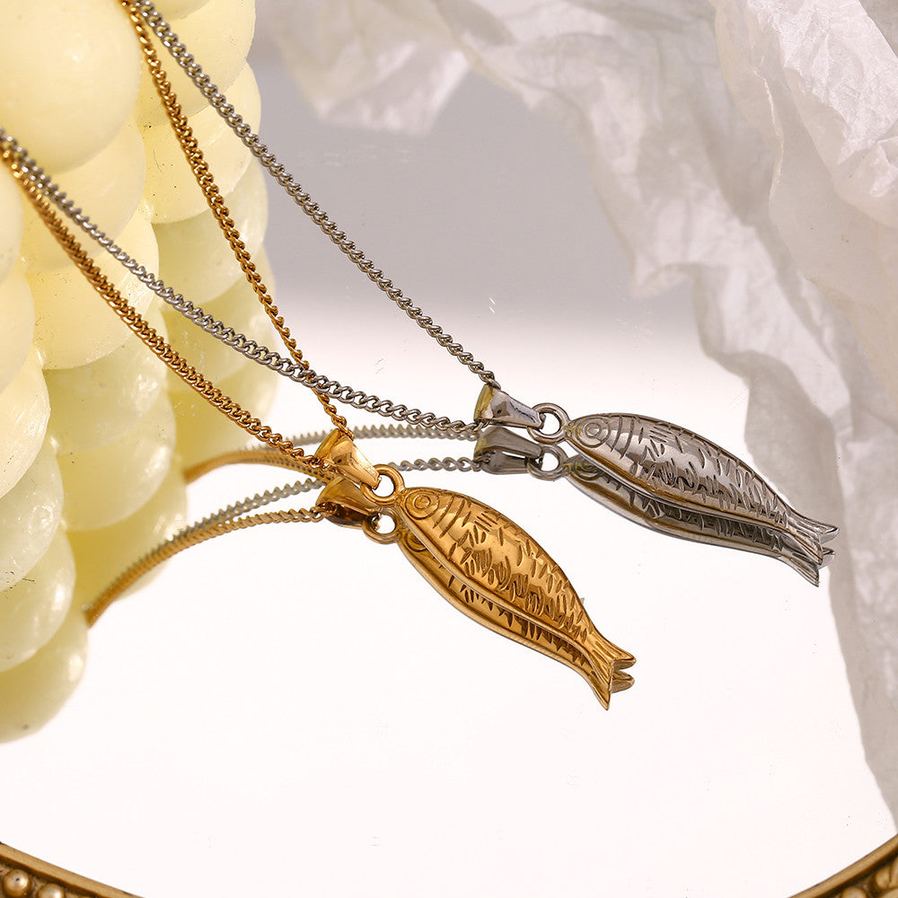 18k Gold 316L Stainless Steel Waterproof Cute Fish Pendant Charm Necklace
