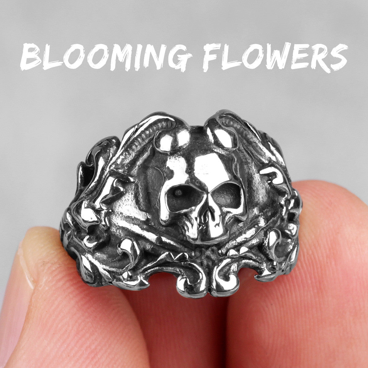 Blooming Flowers | No Fade 316L Stainless Steel Men's Street Style Skull Ring