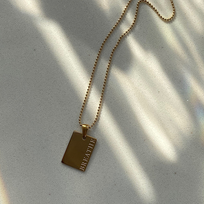 18k Gold Waterproof Self Motivation Stylish Hip Hop Personal Engraved Square Necklace