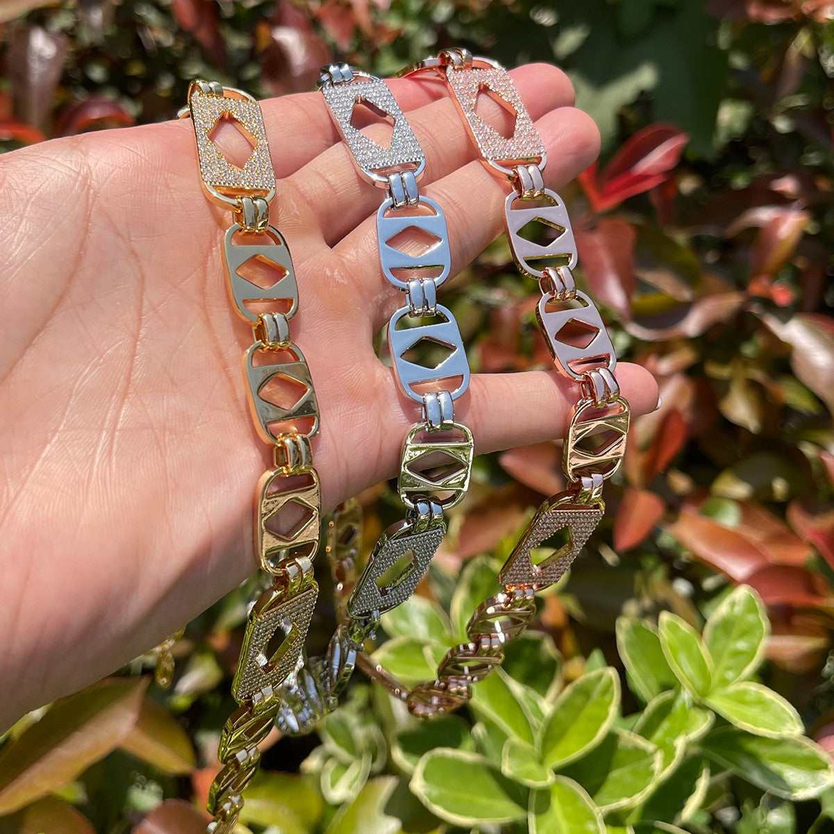 Mens Diamond Cut Rolo Link Flooded Ice Prong Set Chain Necklaces