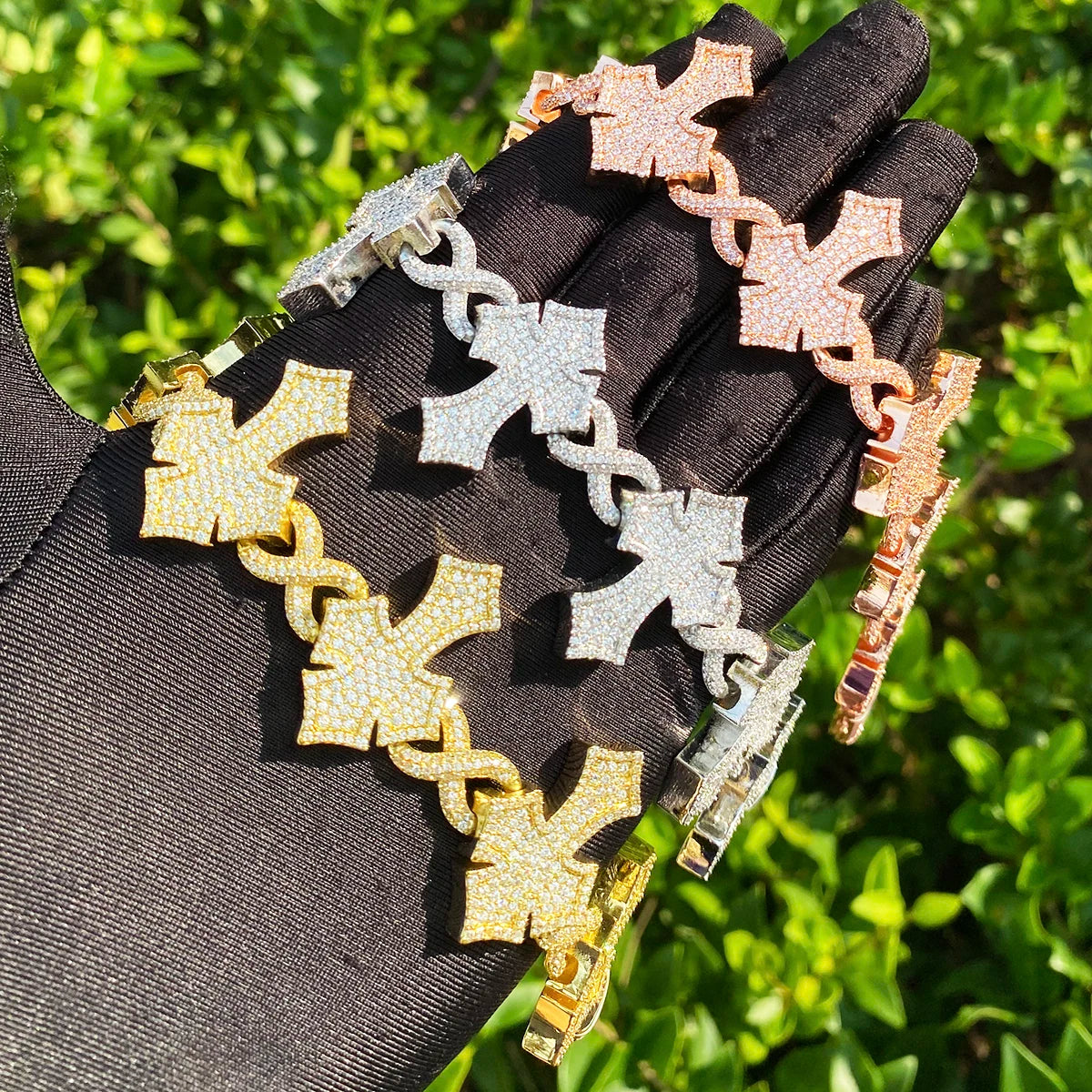 Passion Cross | Flooded Ice 5AA+ VVS CZ Diamond Infinity Link Cross Bracelet