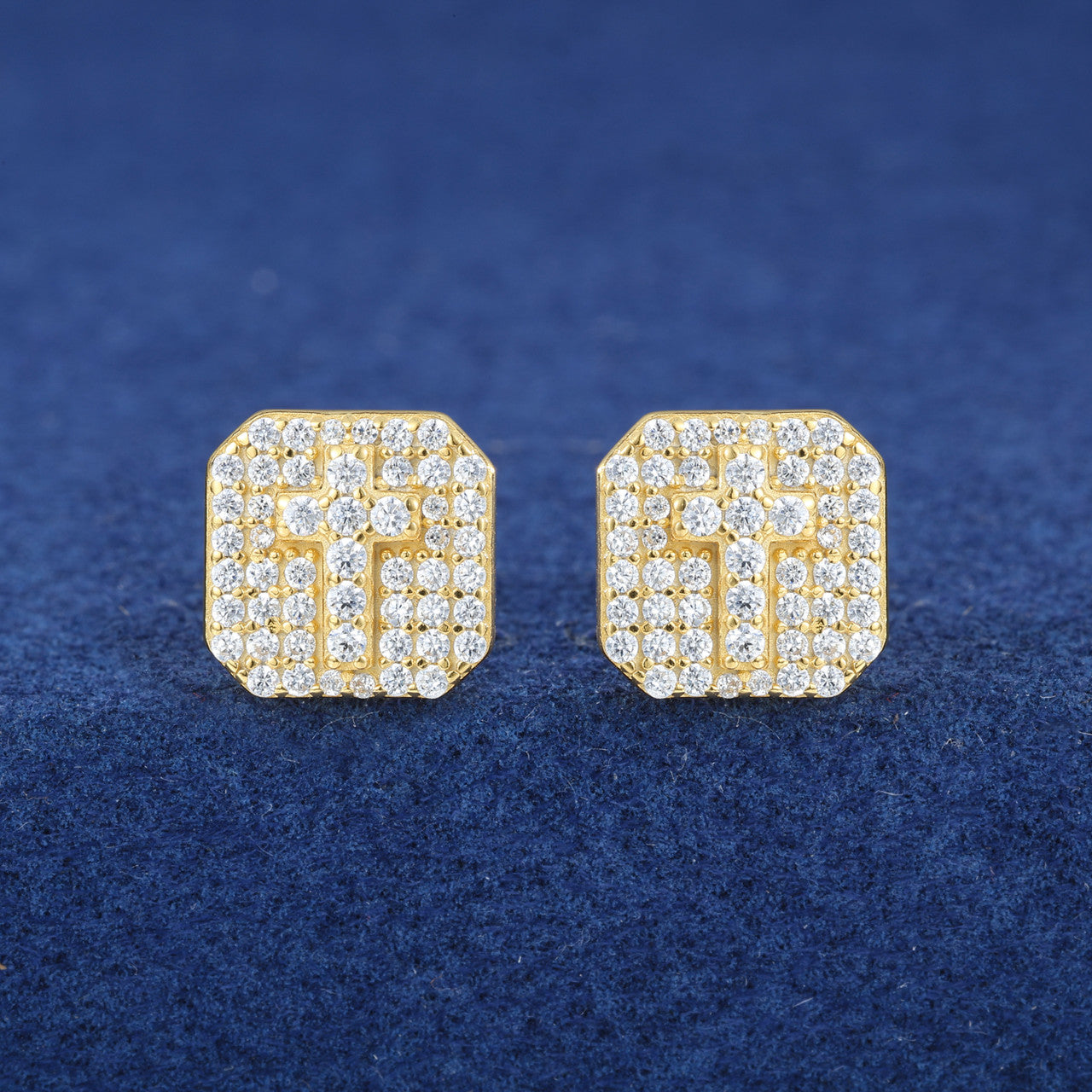 Spiritual Ice | Solid 925 Silver Square Cut Cross D Color Moissanite Stud Hip Hop Earrings