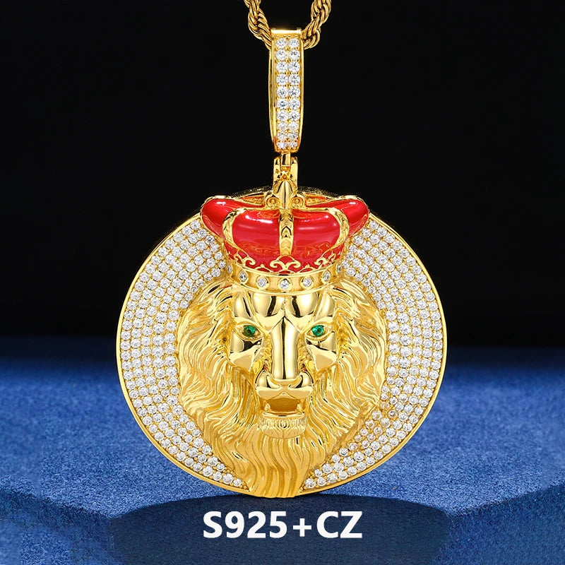 True King | Solid 925 Silver Moissanite Diamond Iced Blinged Out King Lion Pendant