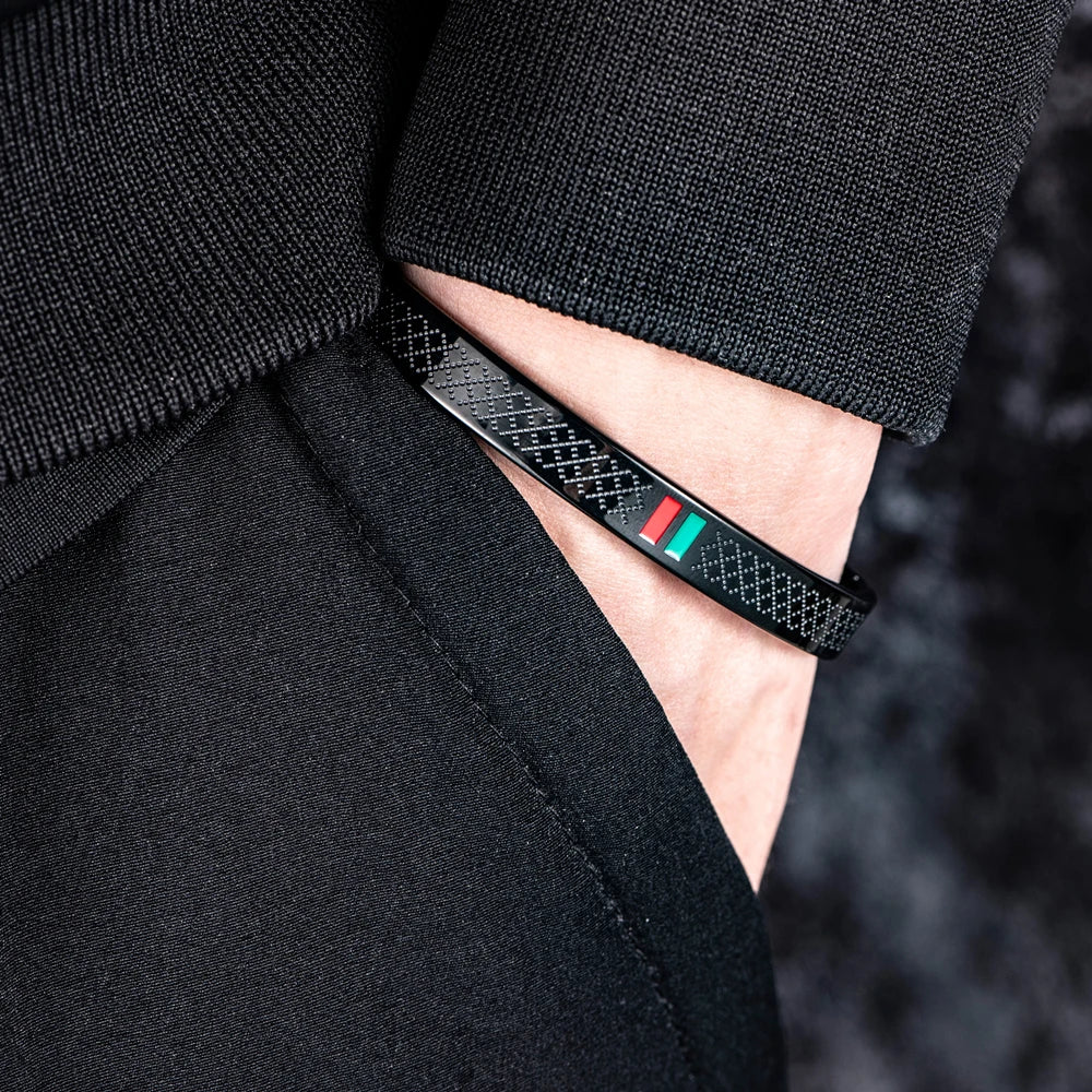 Luxury 18k Gold Black Over No Fade Stainless Steel Red/Green Swagged Out Bracelets