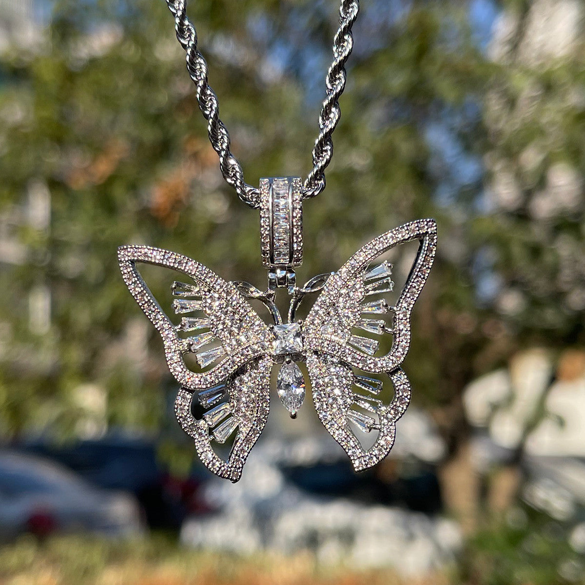 Enchanted Wings | Prong Set Center Stone Beautiful Butterfly Pendant Necklace