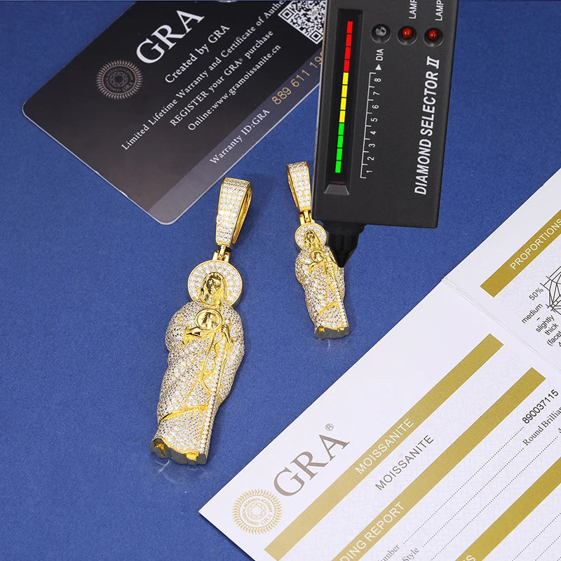 San Judas Tadeo | Solid 925 Sterling Silver Moissanite Diamond Spiritual Hip Hop Pendant