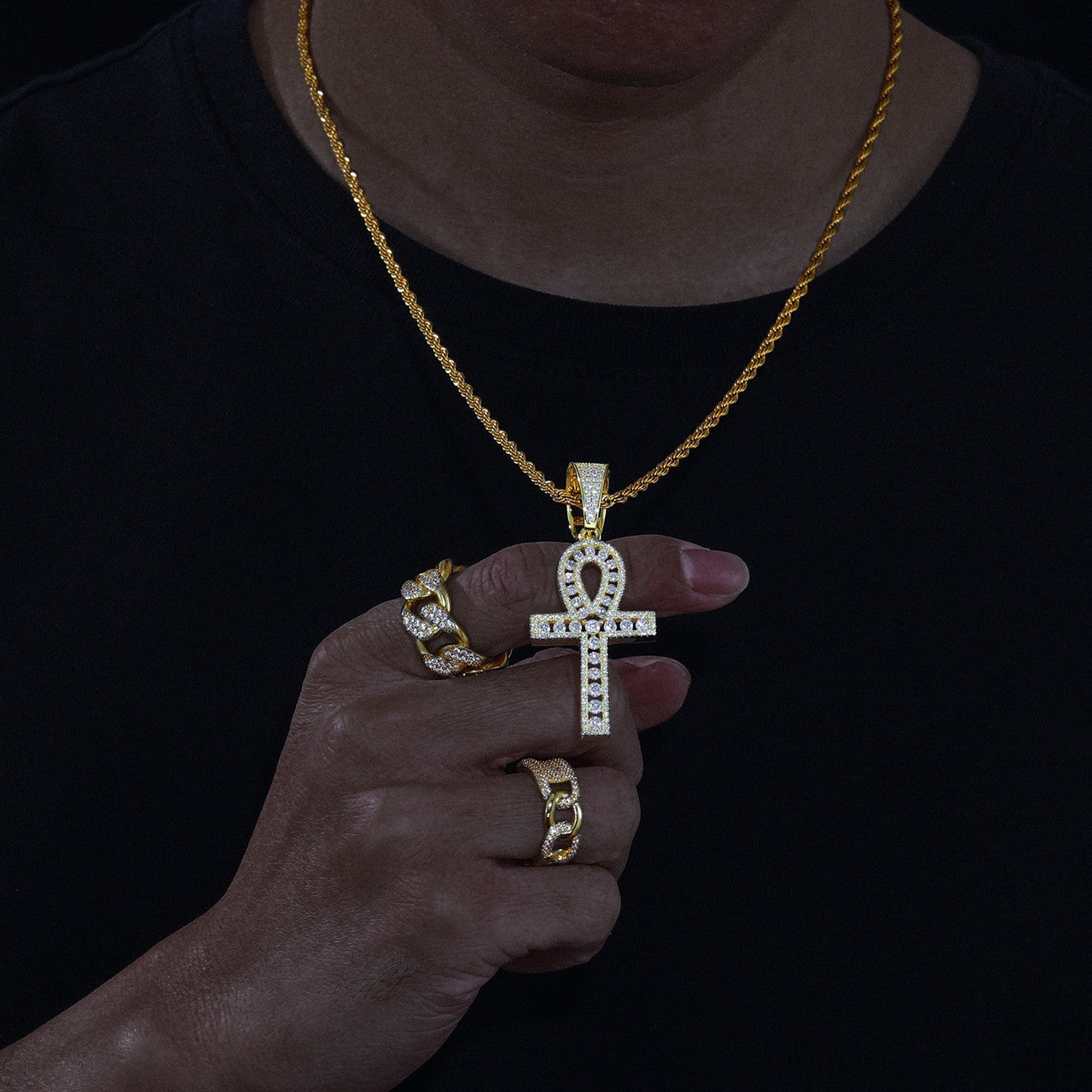 Genuine VVS Diamond Original Ankh Cross Solid Silver Spiritual Pendant Chain