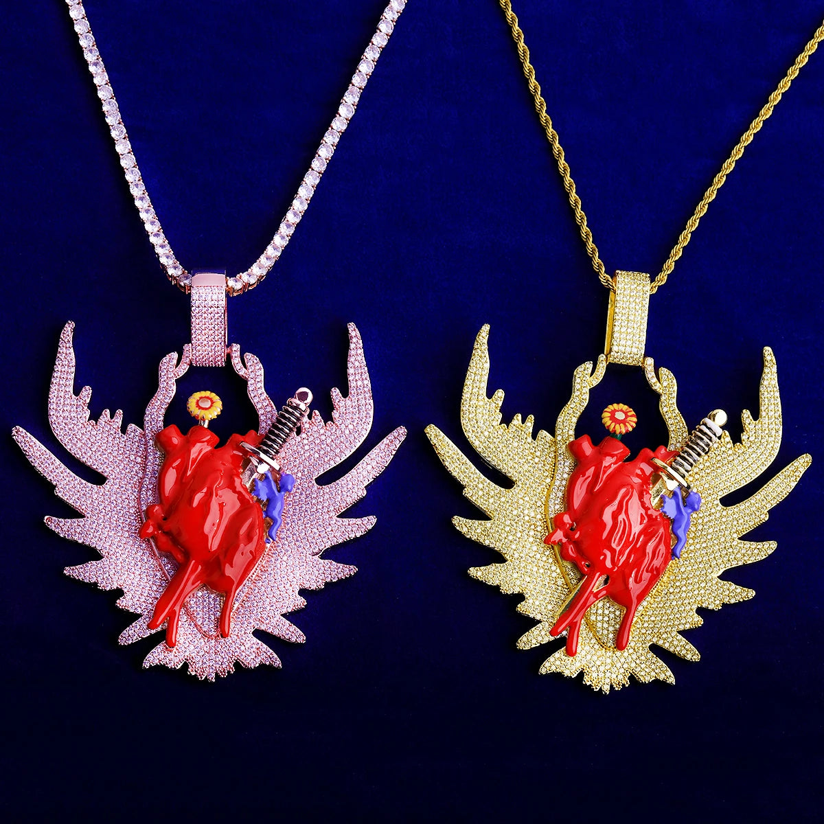 Blood Heart | Sword Through Bleeding Heart VVS Diamond CZ Hip Hop Pendant