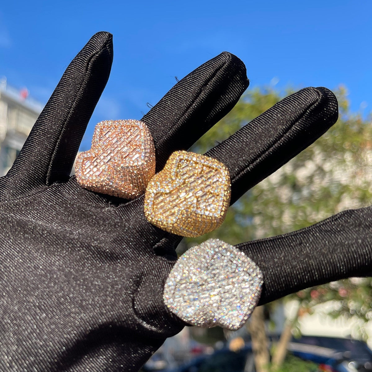 Crossed Baguette | Iced Blinged Out Mens VVS Diamond CZ Hip Hop Cross Rings