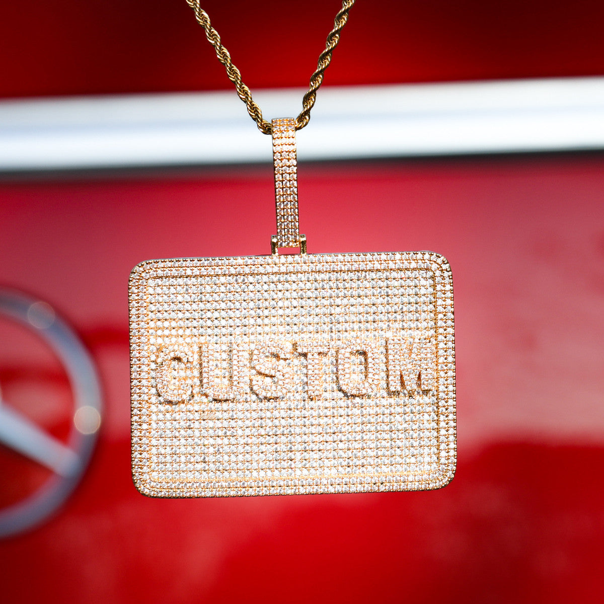 24k Yellow 14k White Gold 5A Stone Custom Made Name Plate Hip Hop Pendant Chain