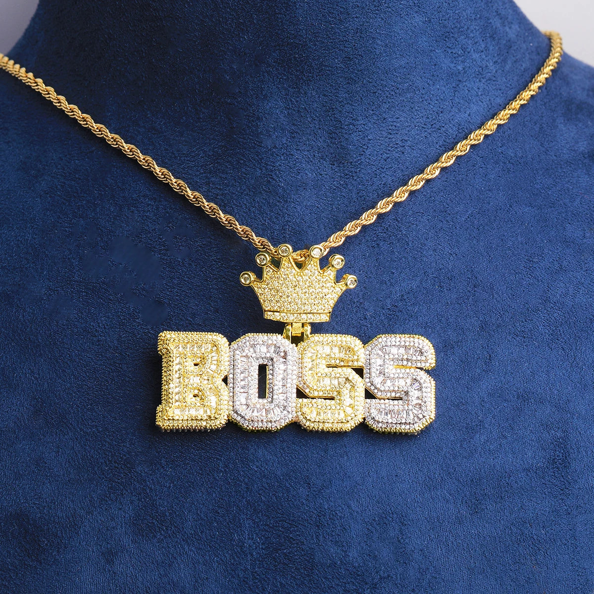Crowned Boss | VVS Diamond CZ Iced Blinged Out "Boss" Two Tone Hip Hop Pendant