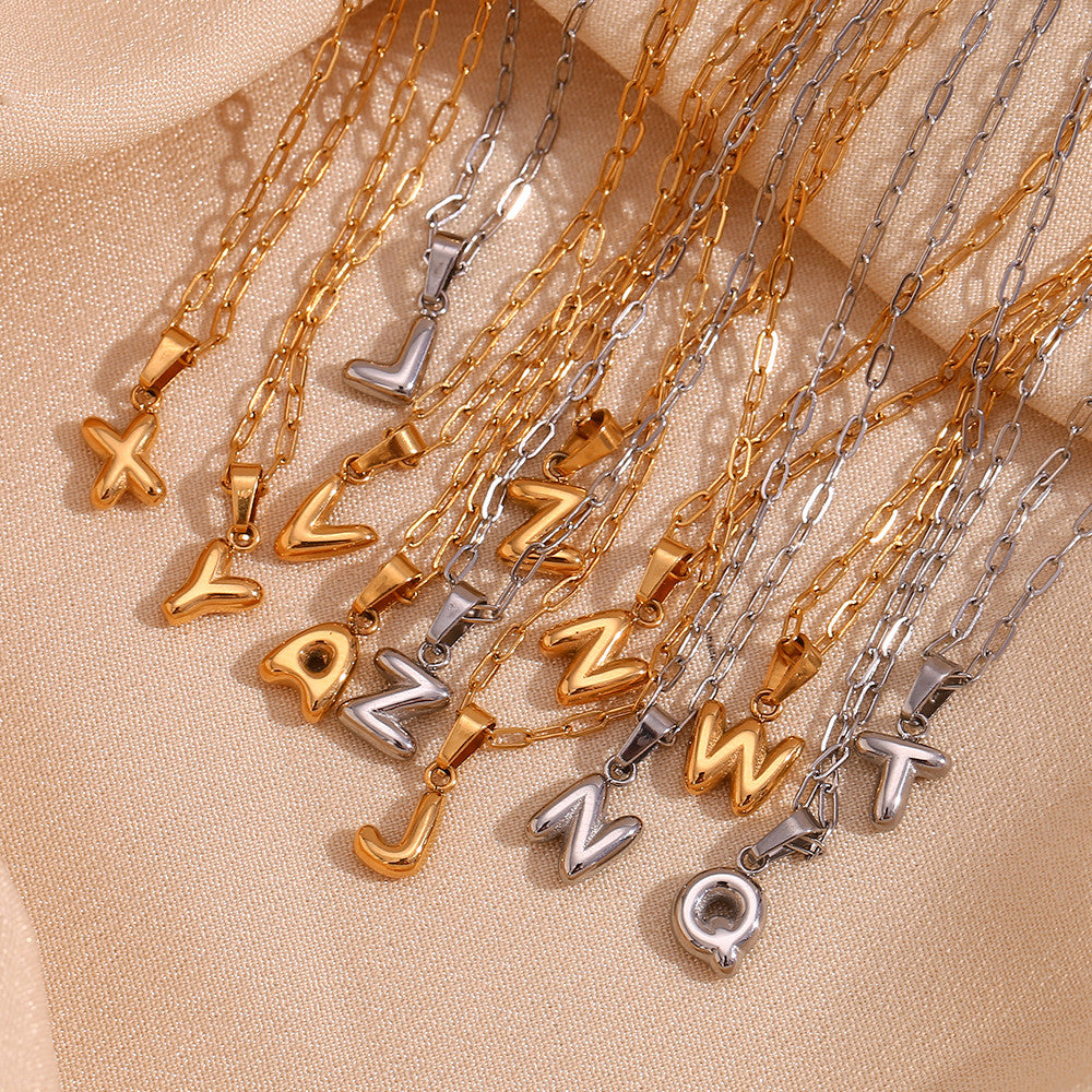 18k Gold Silver Stainless Steel Mini Bubble Letter Hip Hop Pendant Chain Necklace
