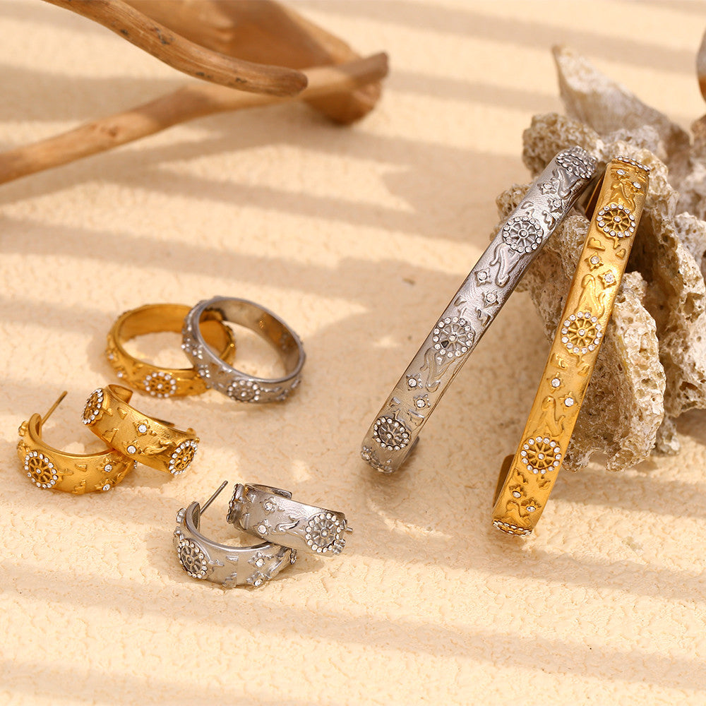 18k Gold Silver Stainless Steel Waterproof Lover World Tarot Cards Series Stud Earrings