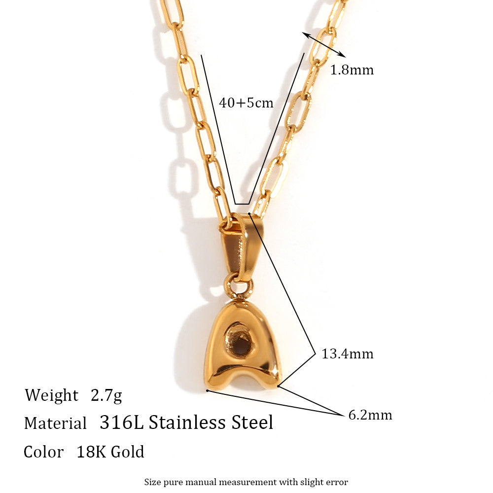18k Gold Silver Stainless Steel Mini Bubble Letter Hip Hop Pendant Chain Necklace