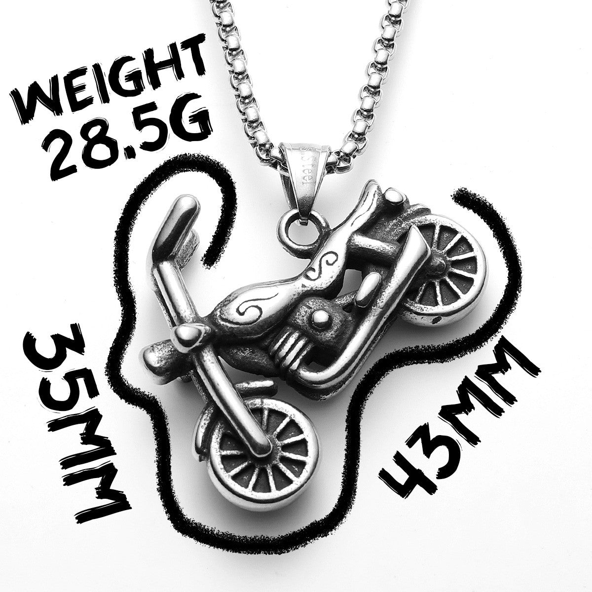 Motorcycle | 316L Solid No Tarnish Stainless Steel Chopper Biker Street Wear Pendant