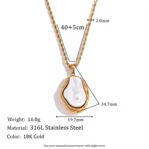 Women's 18k Gold Stainless Steel Waterproof Imitation Pearl Irregular Series Necklace