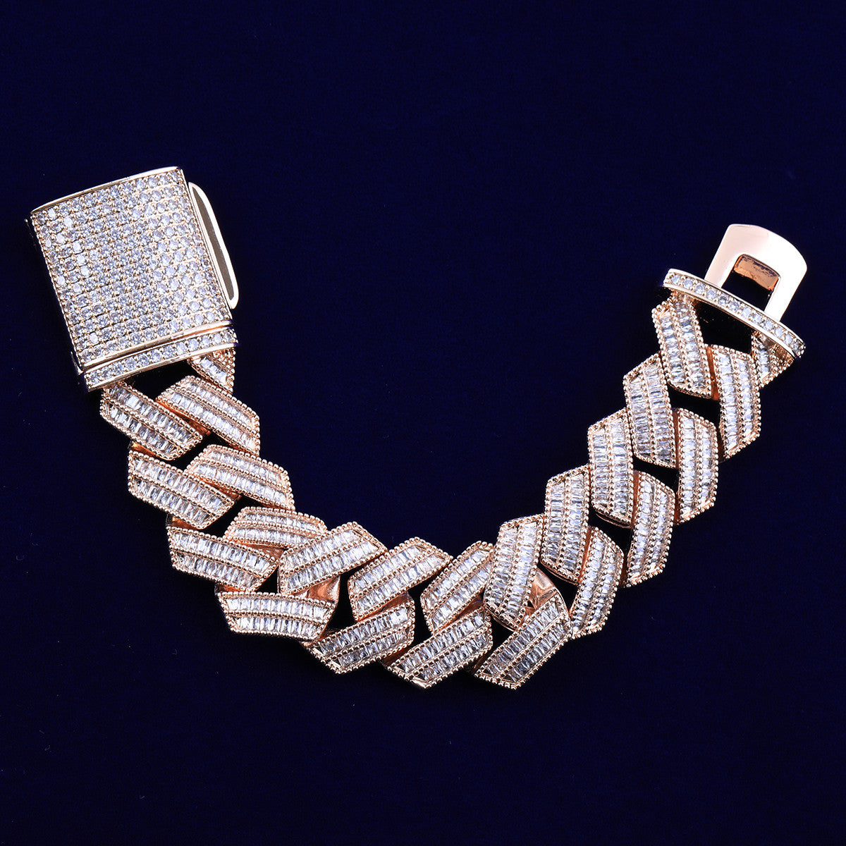 C-Sharp | VVS Diamond CZ Cuban Link 4 Prong Set Hip Hop 24k 925 Silver Rose Gold Bracelet
