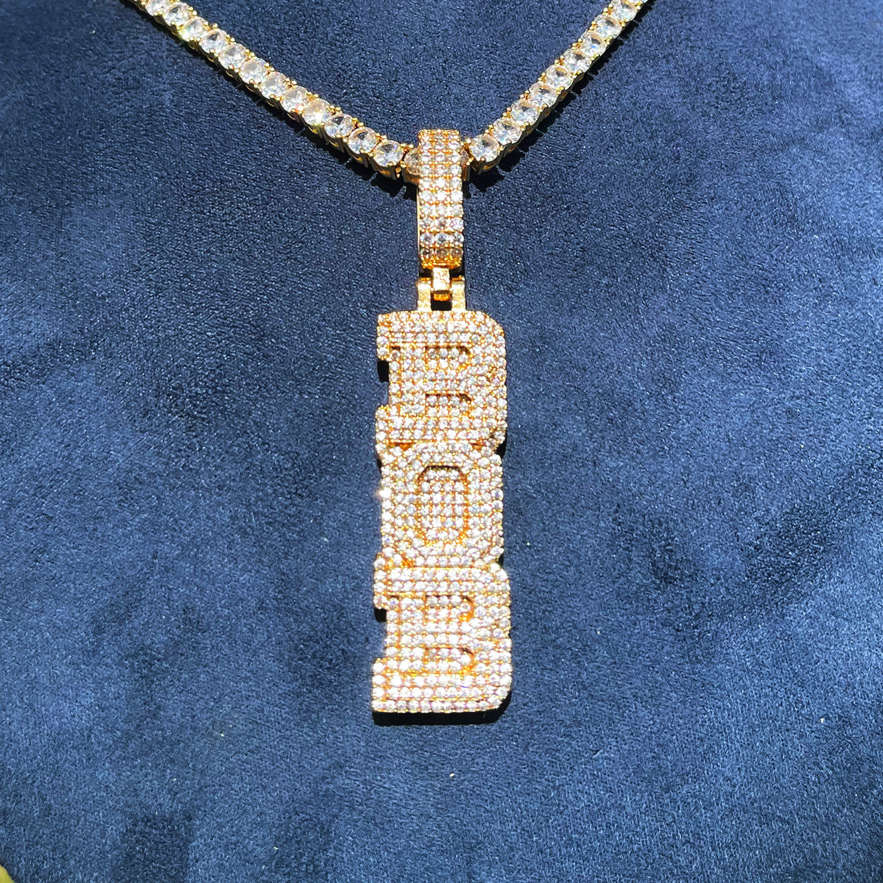 StackedIce | Vertical Cluster Stone Prong Set Custom Nameplate Hip Hop Pendant
