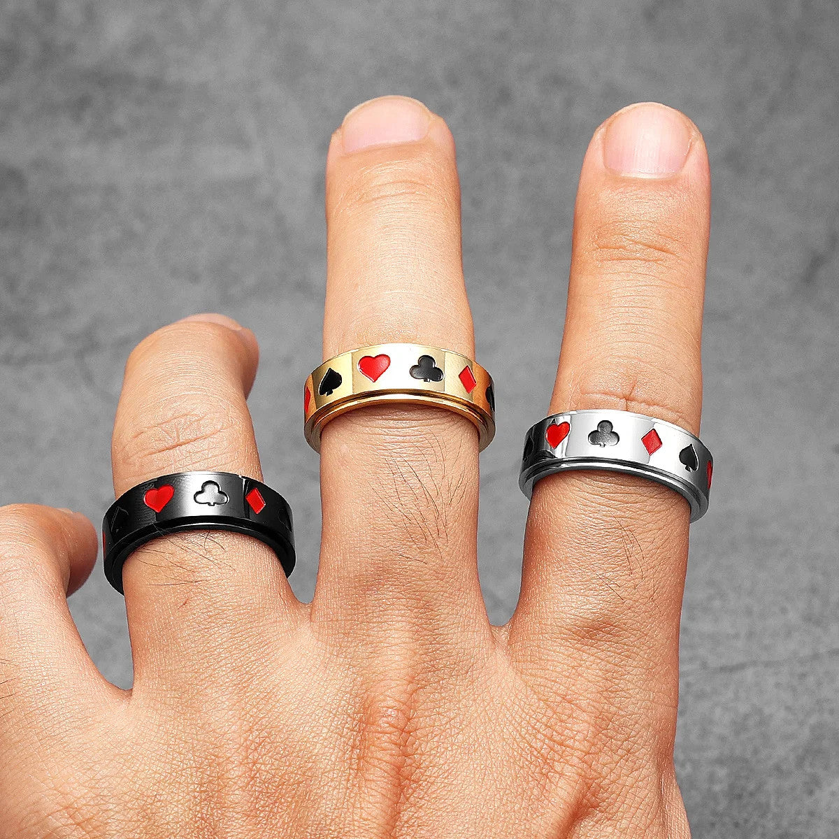 Lucky Poker Fidget | 316L No Fade Stainless Steel Spinner Luxury Spinner Ring