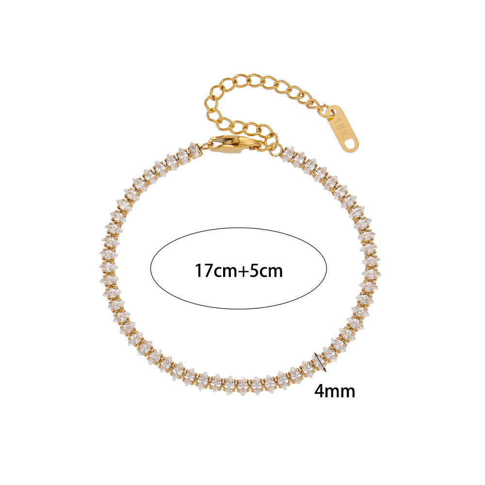 Ladies 18k Gold Waterproof Stainless Steel Marquise Oval CZ Tennis Necklace Bracelet Set