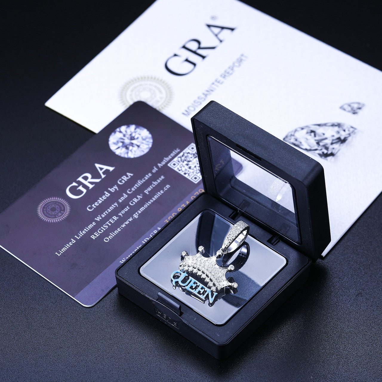 Genuine VVS Diamond Solid 925 Sterling Silver Queen Iced Hip Hop Necklace