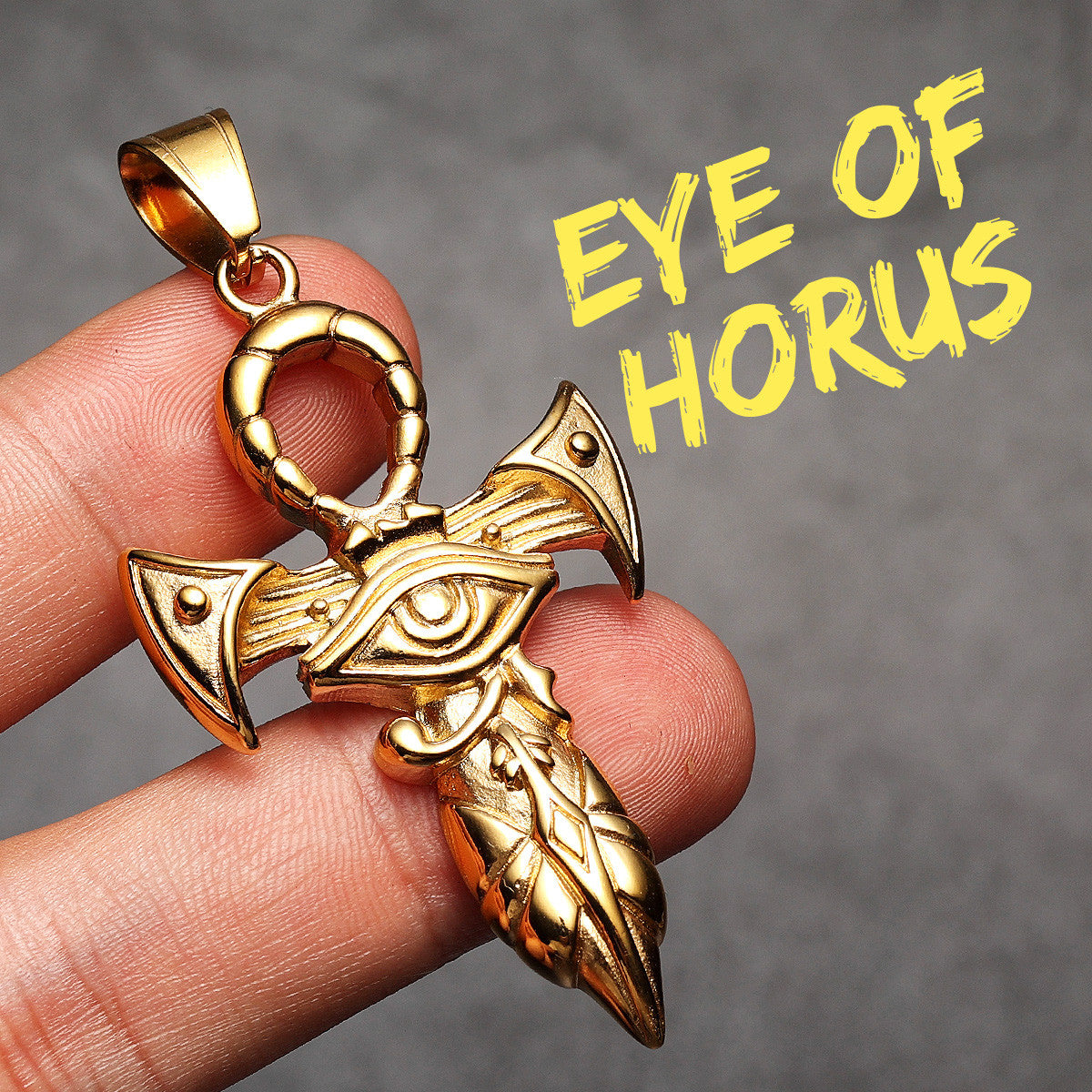 Eye of Horus | 14k Gold Black over No Fade Stainless Steel Ankh Cross Hip Hop Pendant