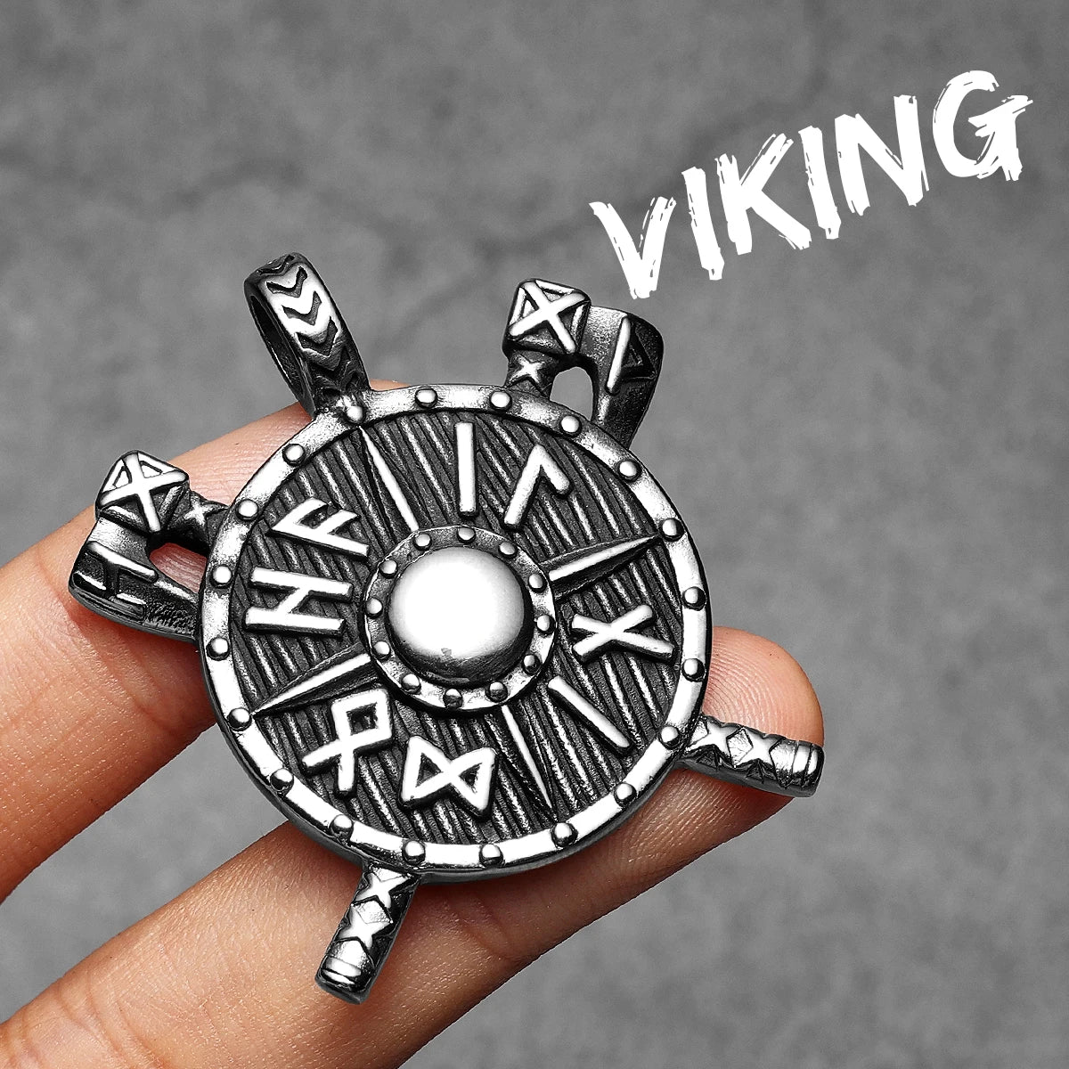 Retro Shield | 316L No Fade Solid Stainless Steel Viking Rune Shield Street Style Pendant