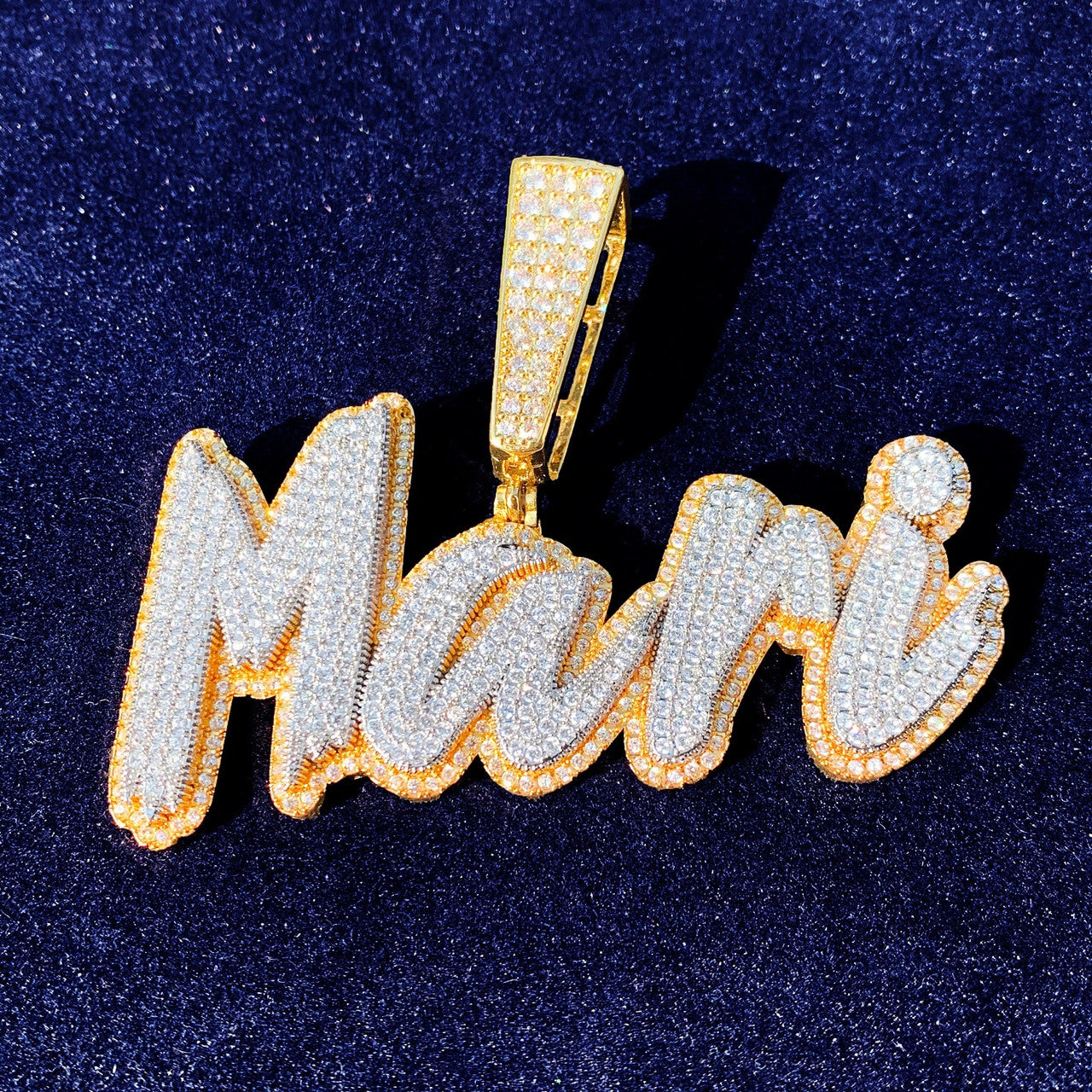 Flooded Ice Custom Brush Script Double Color Gold Silver Rose Gold Hip Hop Pendants