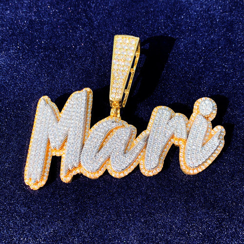 Flooded Ice Custom Brush Script Double Color Gold Silver Rose Gold Hip Hop Pendants