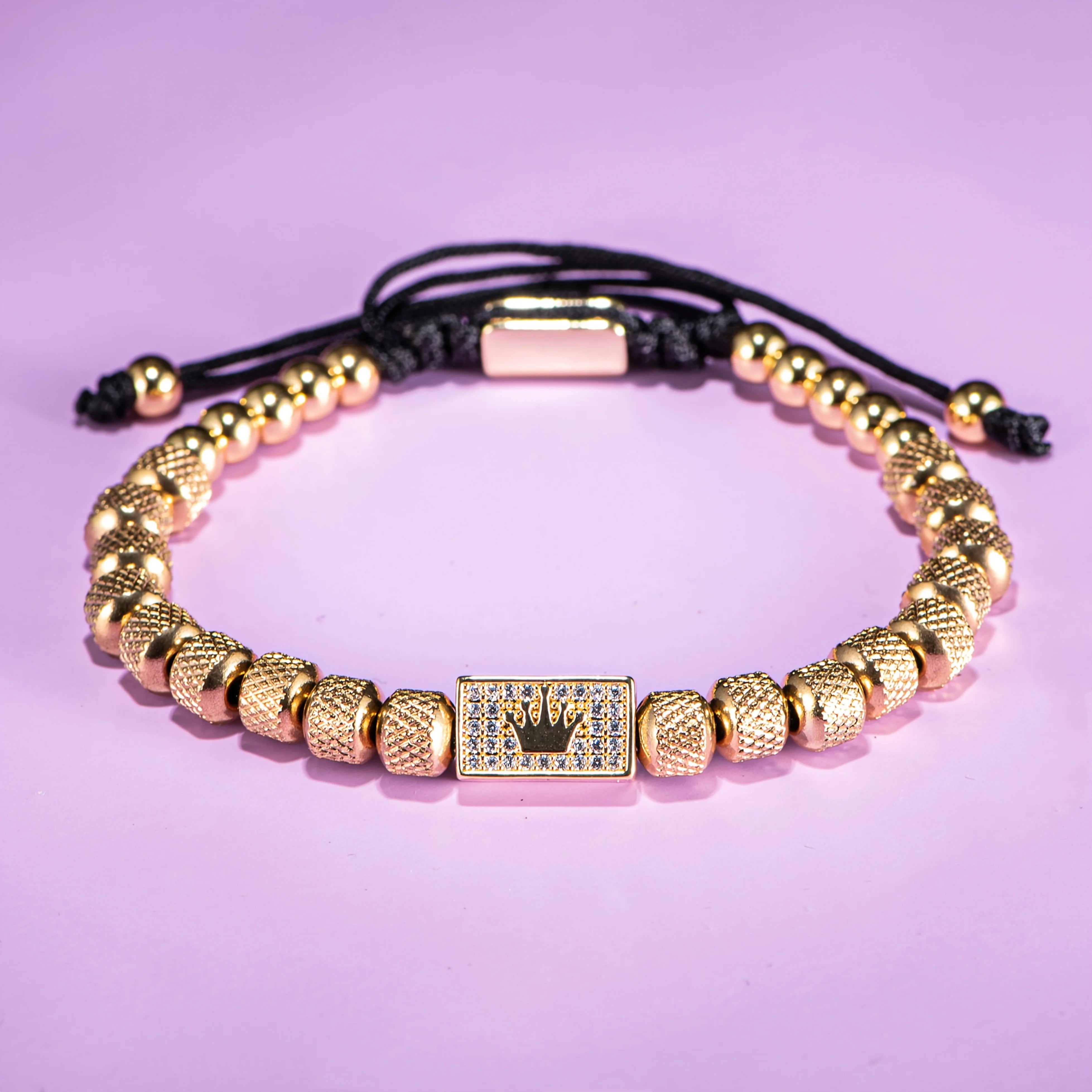 Throne | VVS Diamond CZ Micro-Set Luxury Stainless Steel 18k Gold Bead Bracelet