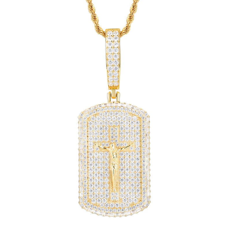 The Wonderful Counselor | 925 Sterling Silver Moissanite Diamond Crucifix Jesus Dog Tag Pendant