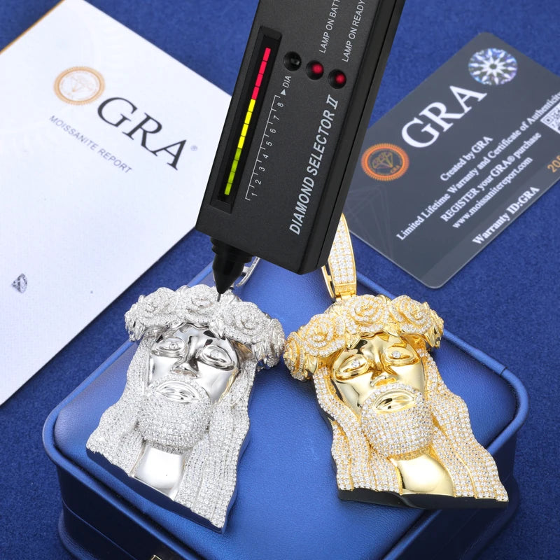 Prince Of Peace | Solid Sterling Silver Moissanite Diamond Jesus Hip Hop Pendant Chain