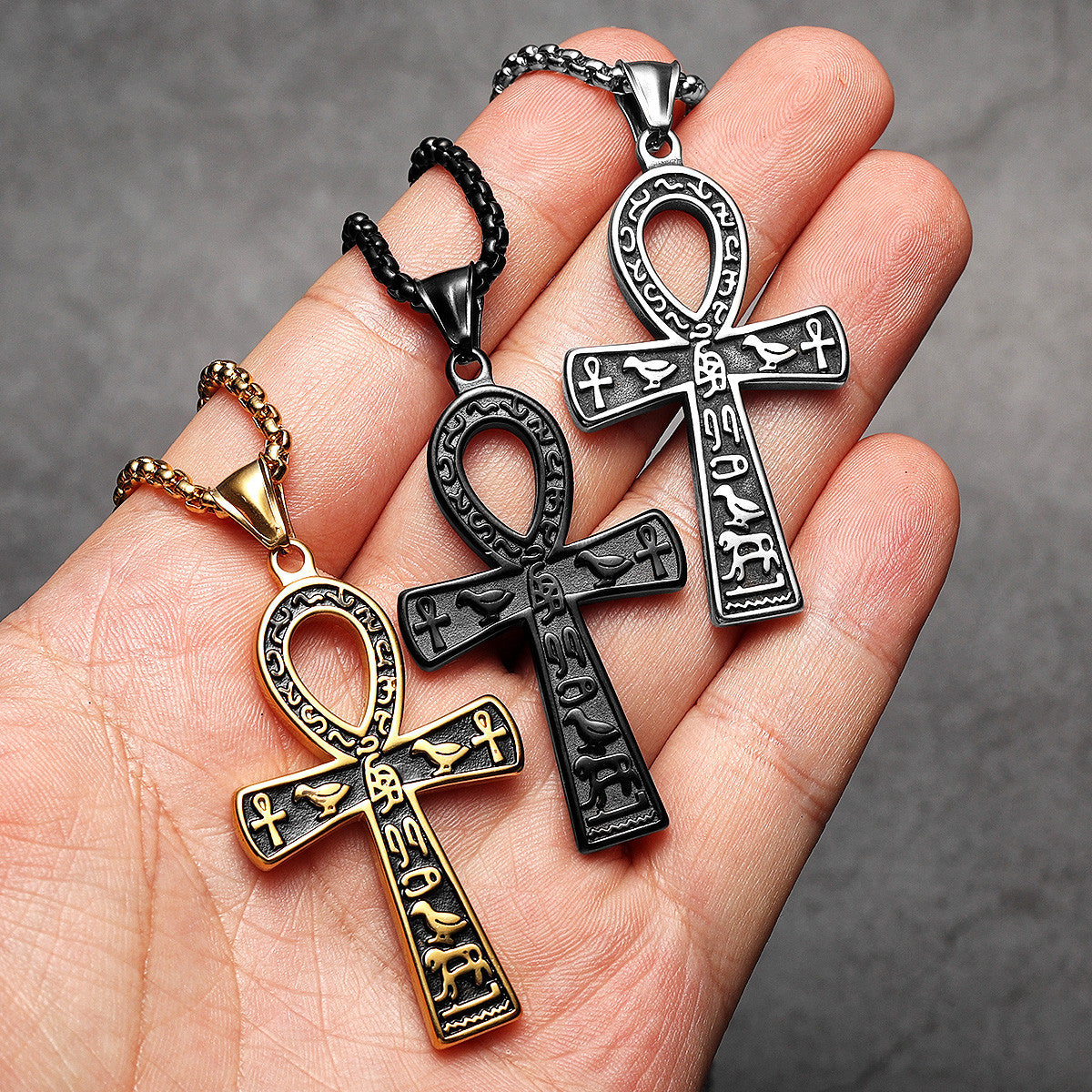 Hieroglyph Ankh | 316L Solid Stainless Steel Egyptian Ancient African Ankh Cross Pendant