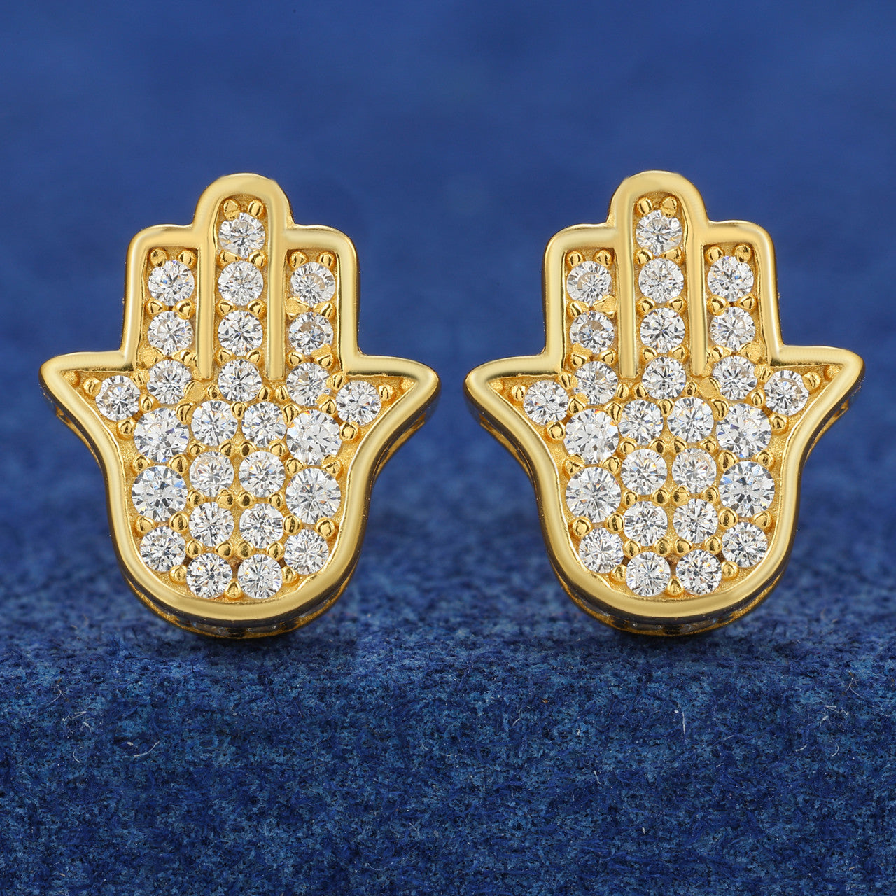 Mystic Hand | Moissanite Diamond 24k Gold Solid Silver Fatima Hamsa Hands Stud Earrings