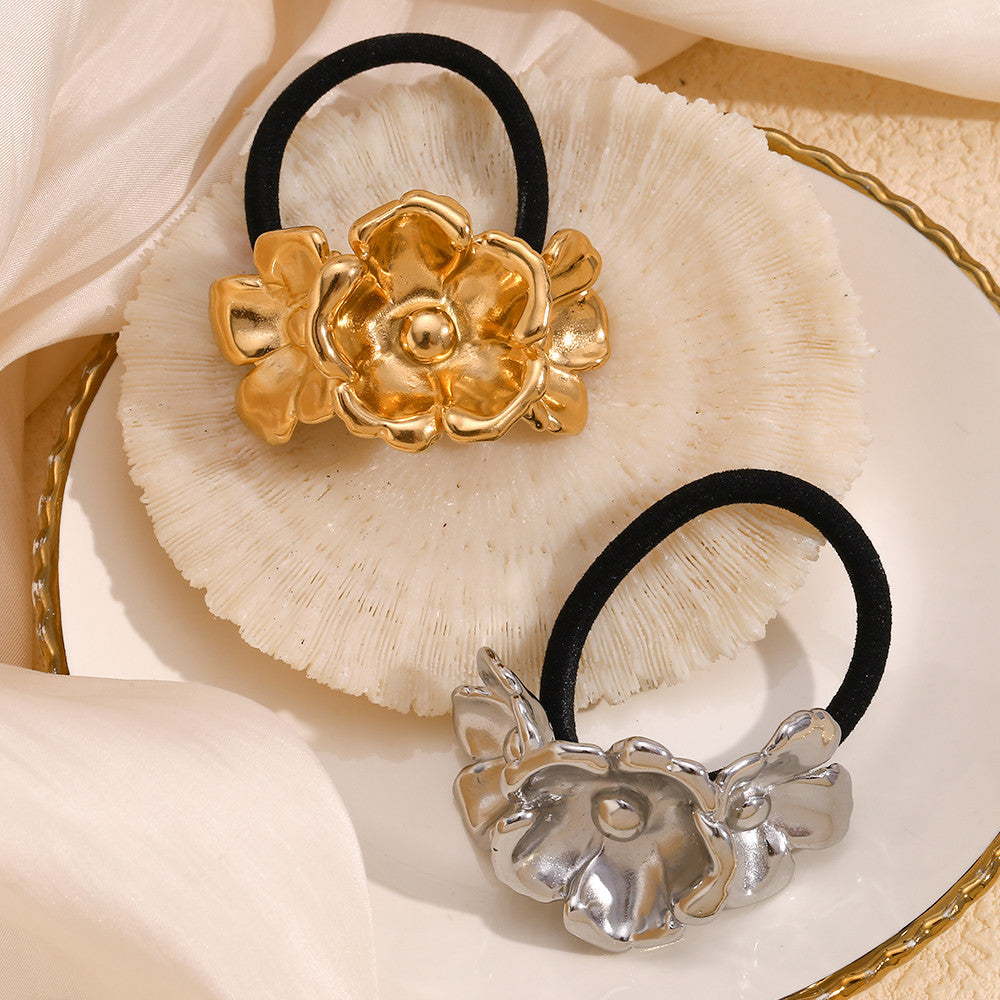 18k Gold Stainless Steel Waterproof Three Flowers Hair Band Tarnish Free Hair Decoration