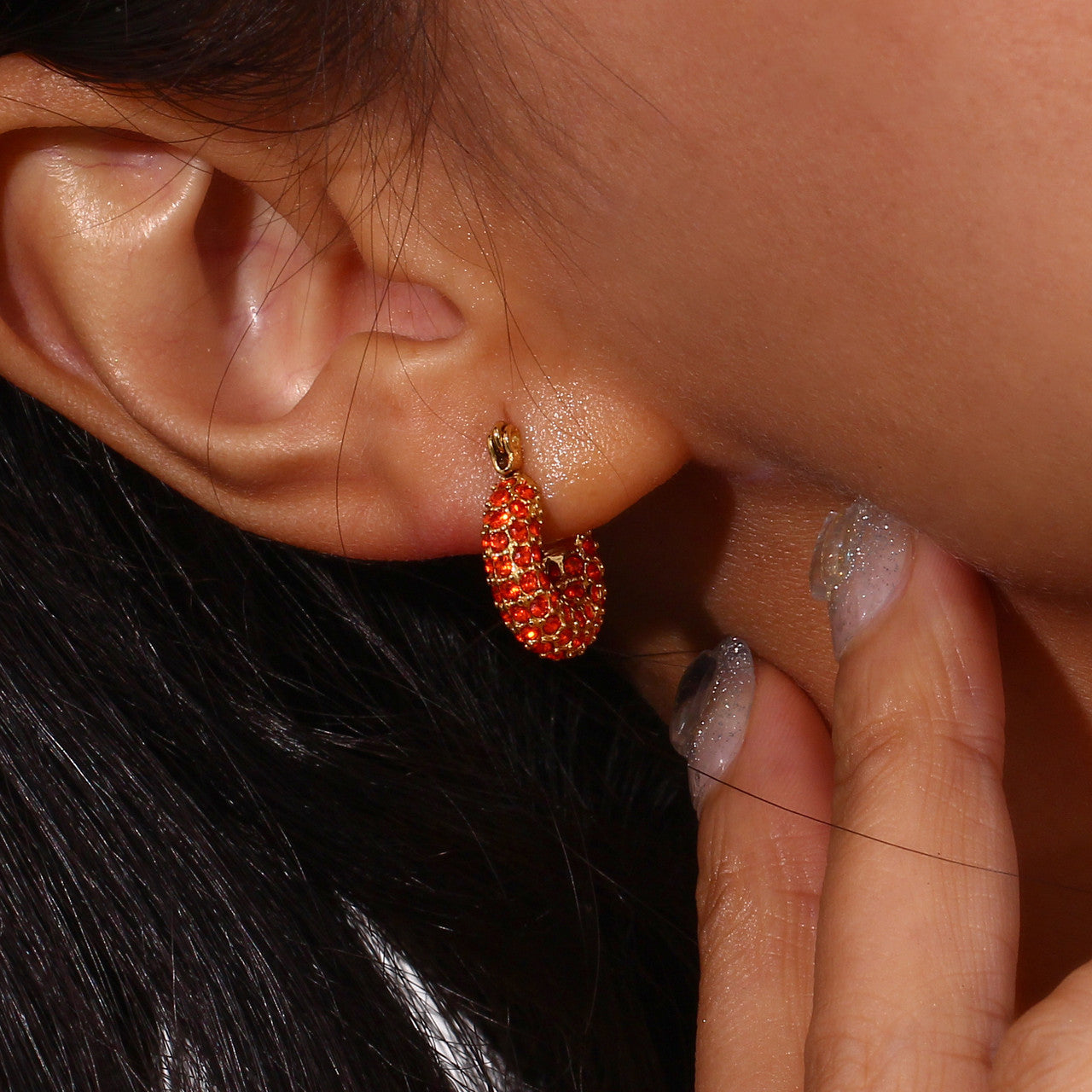 18k Gold Over Stainless Steel Waterproof CZ Shiny Hoop Luxury Earrings