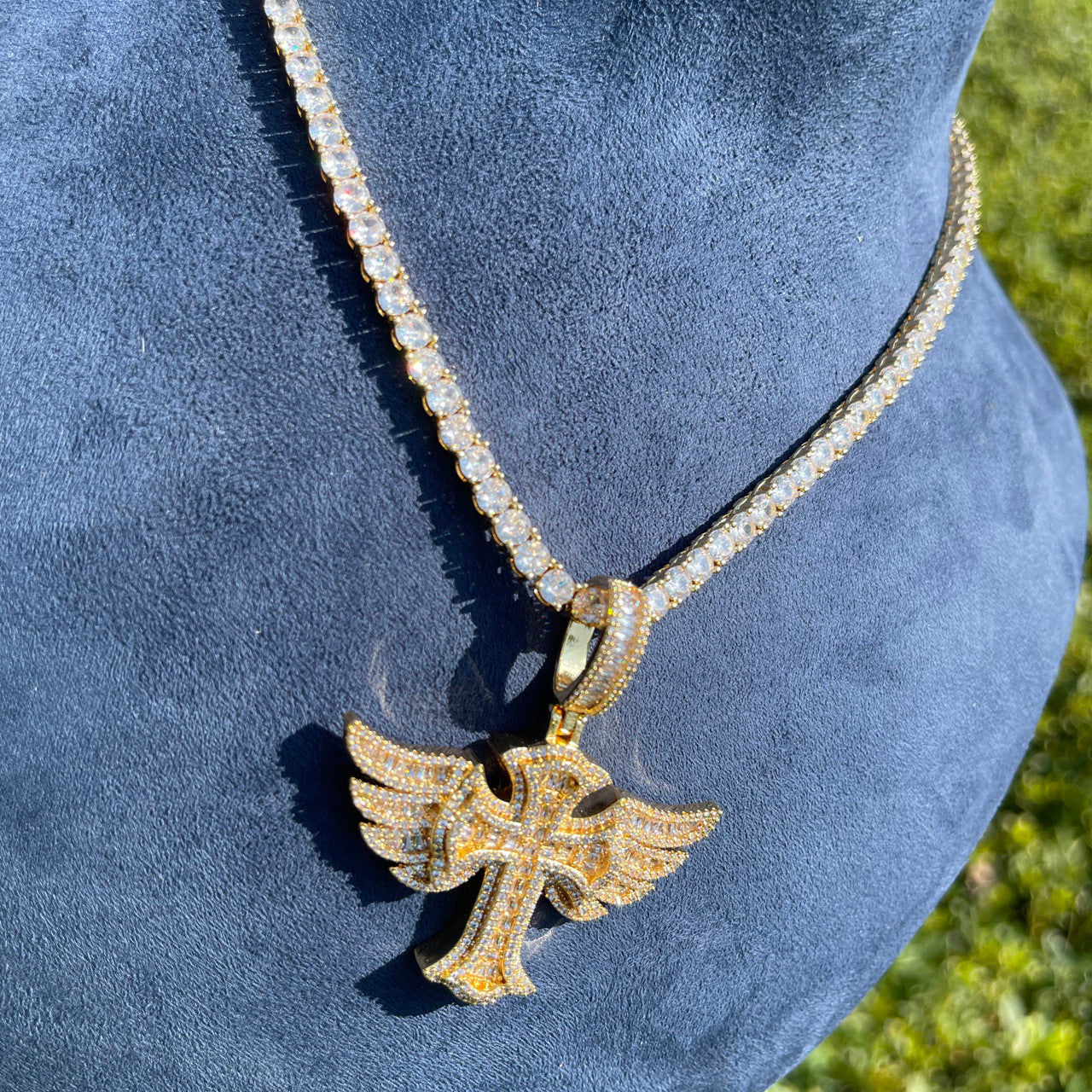 The Savior | VVS Diamond CZ Prong Set Winged Cross Iced Blinged Out Pendant