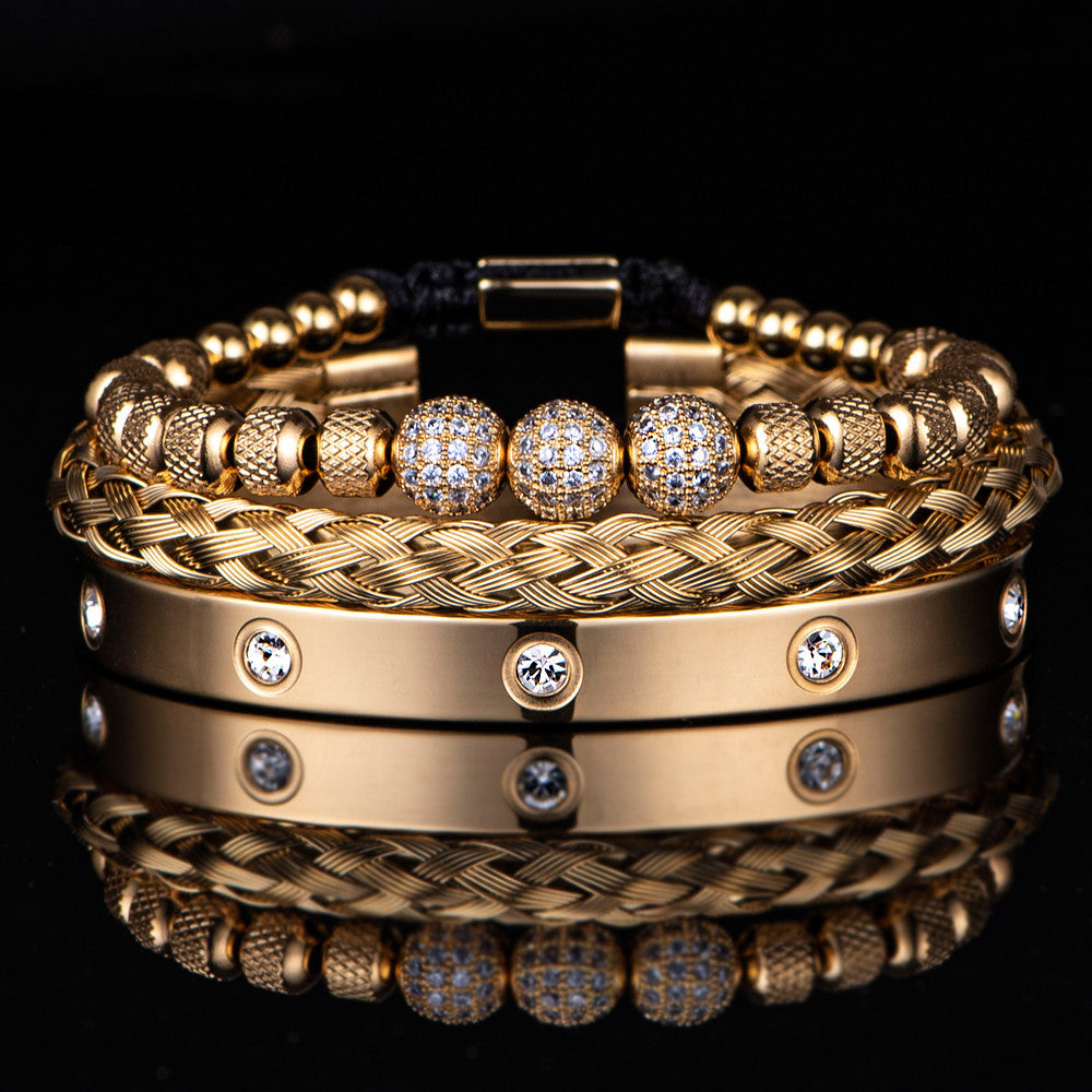 Majestic Heritage Bracelet Set | 3 Bead Micro Pave Stainless Steel Luxury Bracelets